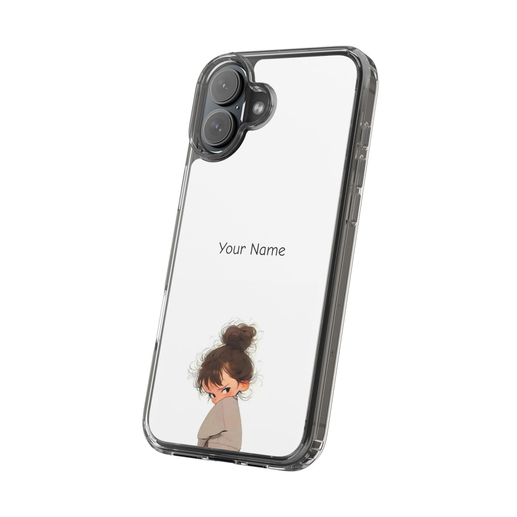 Personalized Clear Phone Case — Cute Girl Illustration with Custom Name