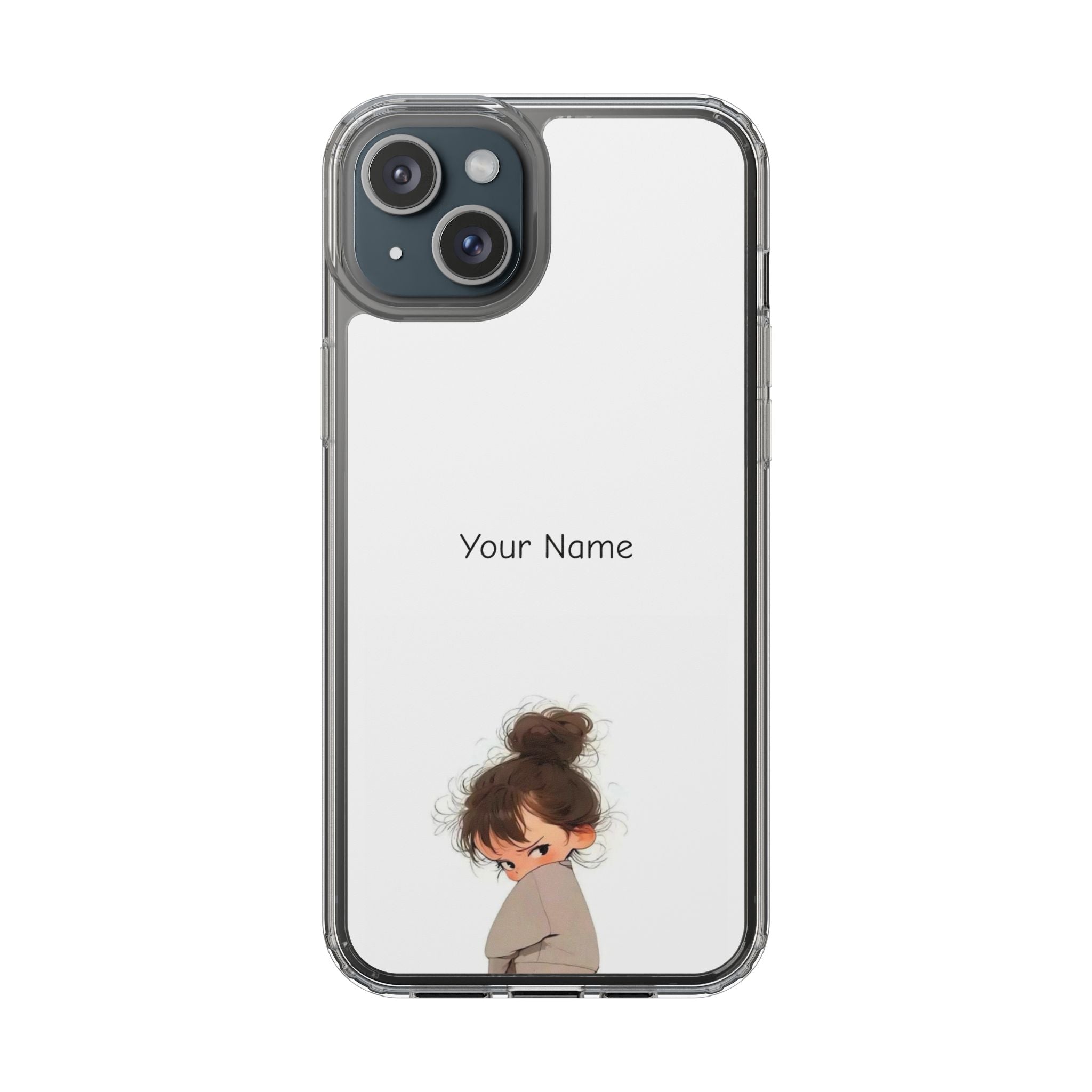 Personalized Clear Phone Case — Cute Girl Illustration with Custom Name