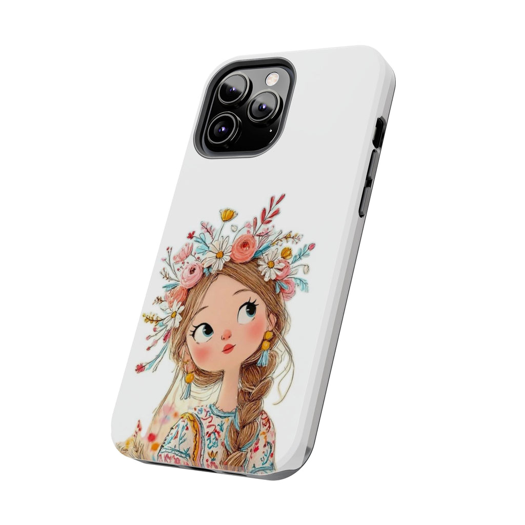 Floral Boho Girl Tough Phone Case — Cute Flower Crown Protection