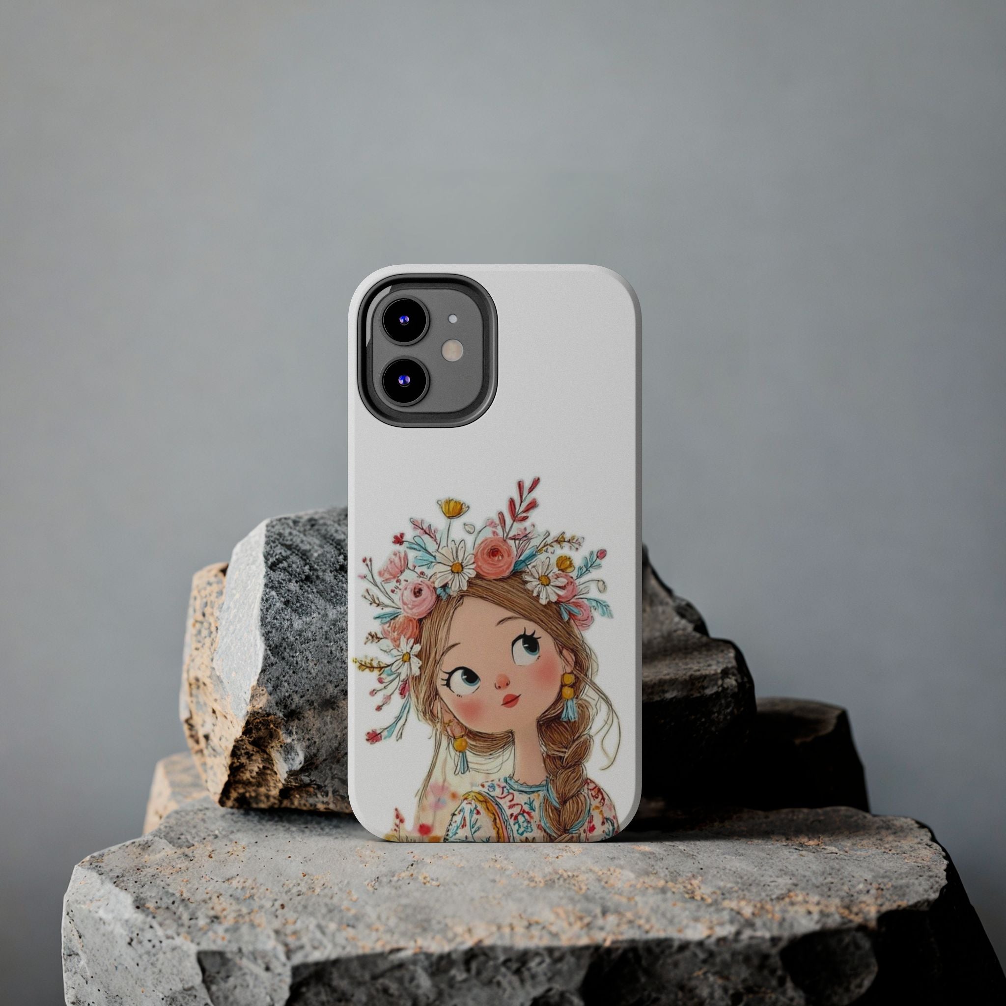 Floral Boho Girl Tough Phone Case — Cute Flower Crown Protection