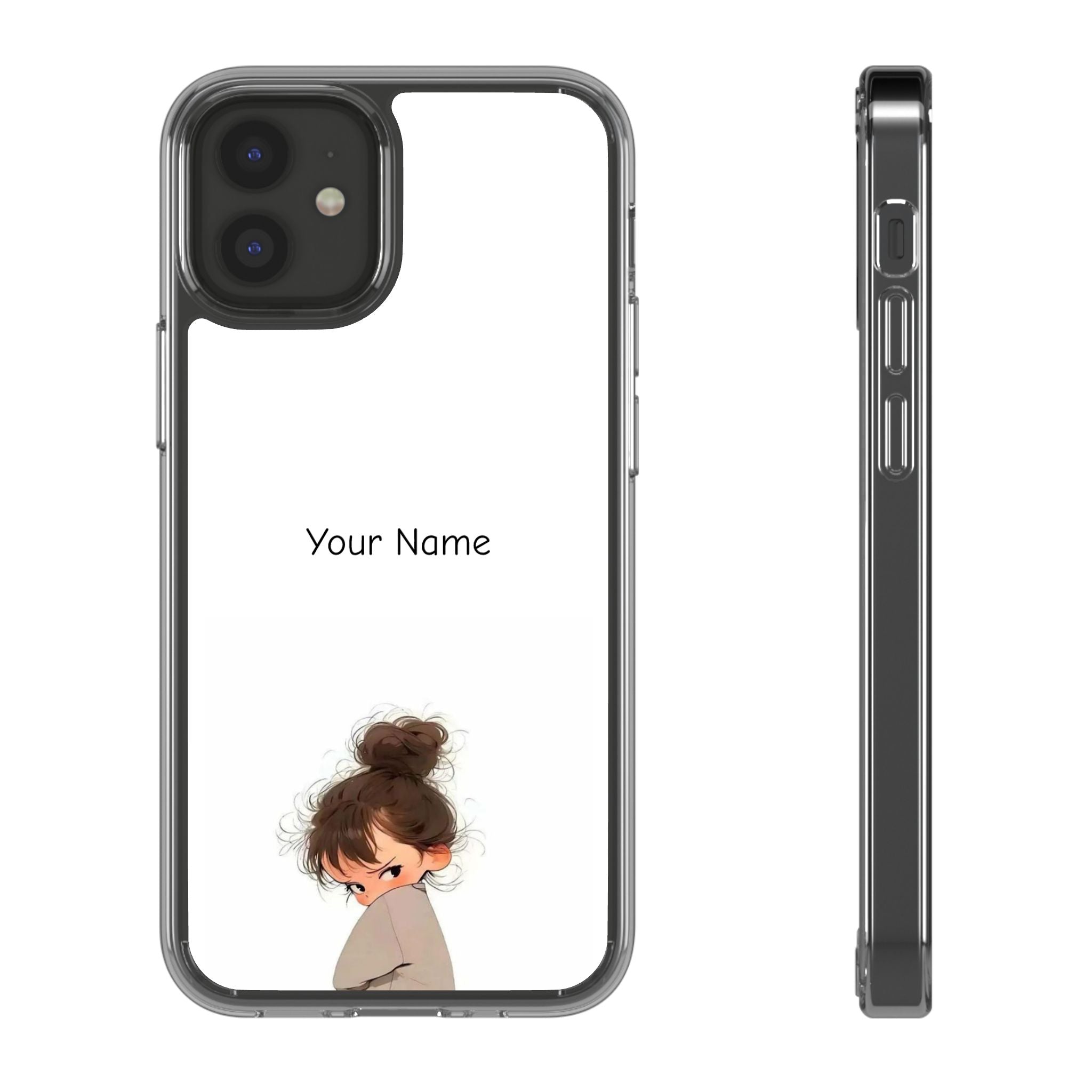 Personalized Clear Phone Case — Cute Girl Illustration with Custom Name