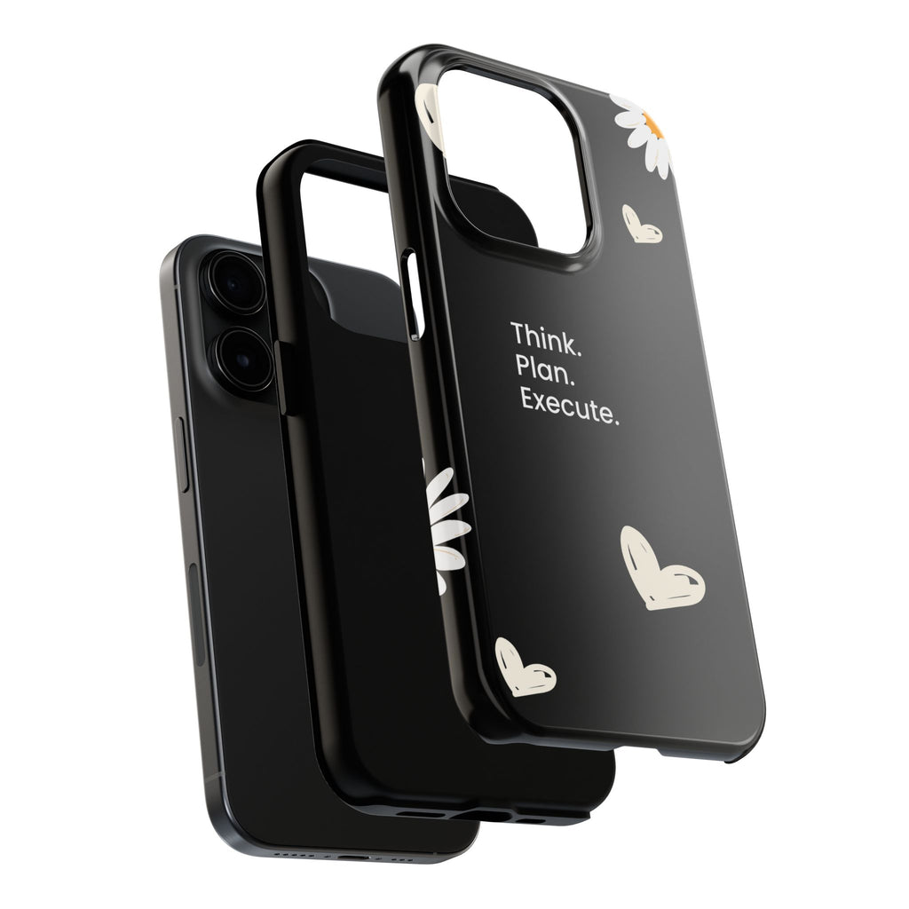 Think. Plan. Execute. Black Floral Tough Phone Case