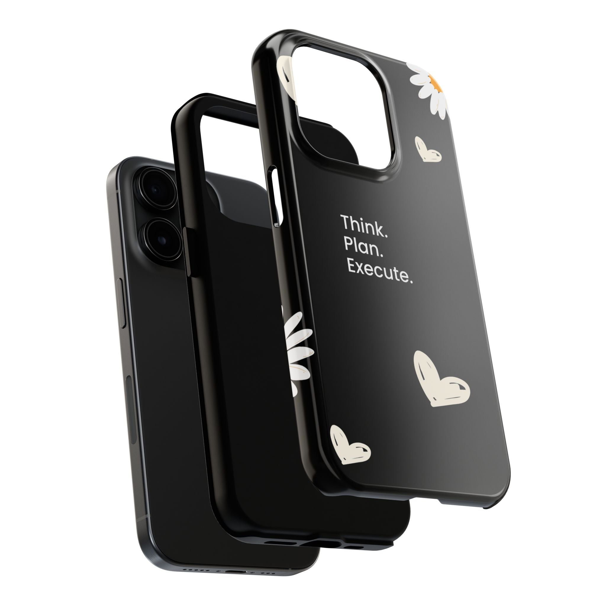 Think. Plan. Execute. Black Floral Tough Phone Case