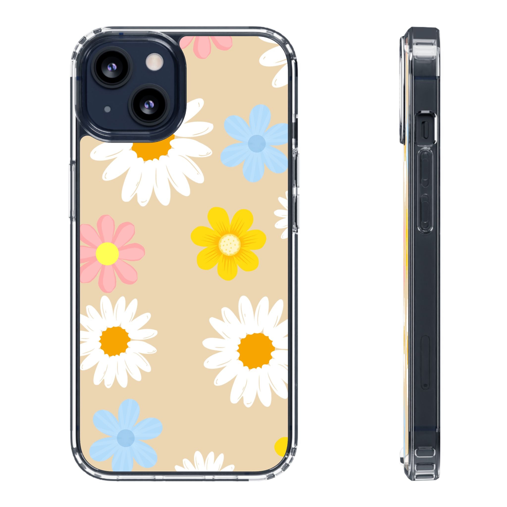 Daisy Floral Clear Phone Case — Pastel Flowers Protective iPhone Cover