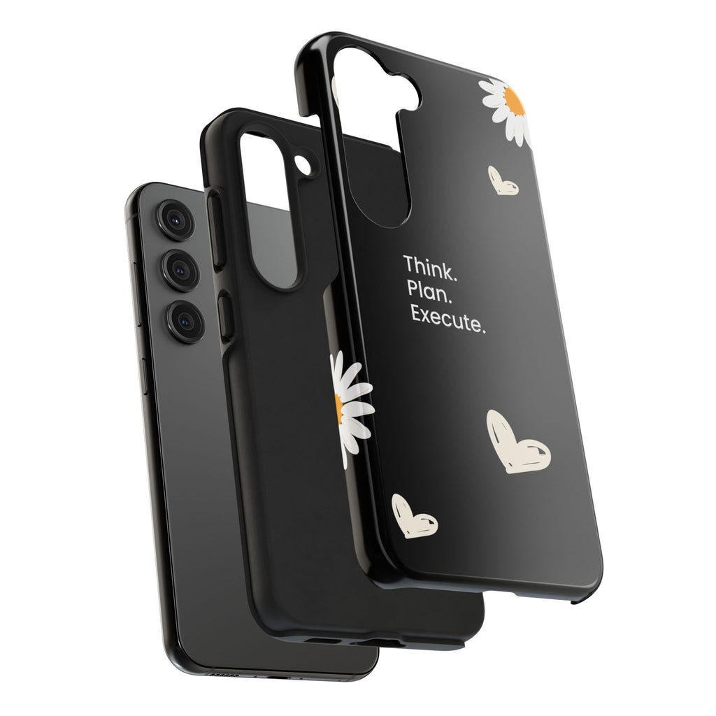 Think. Plan. Execute. Black Floral Tough Phone Case