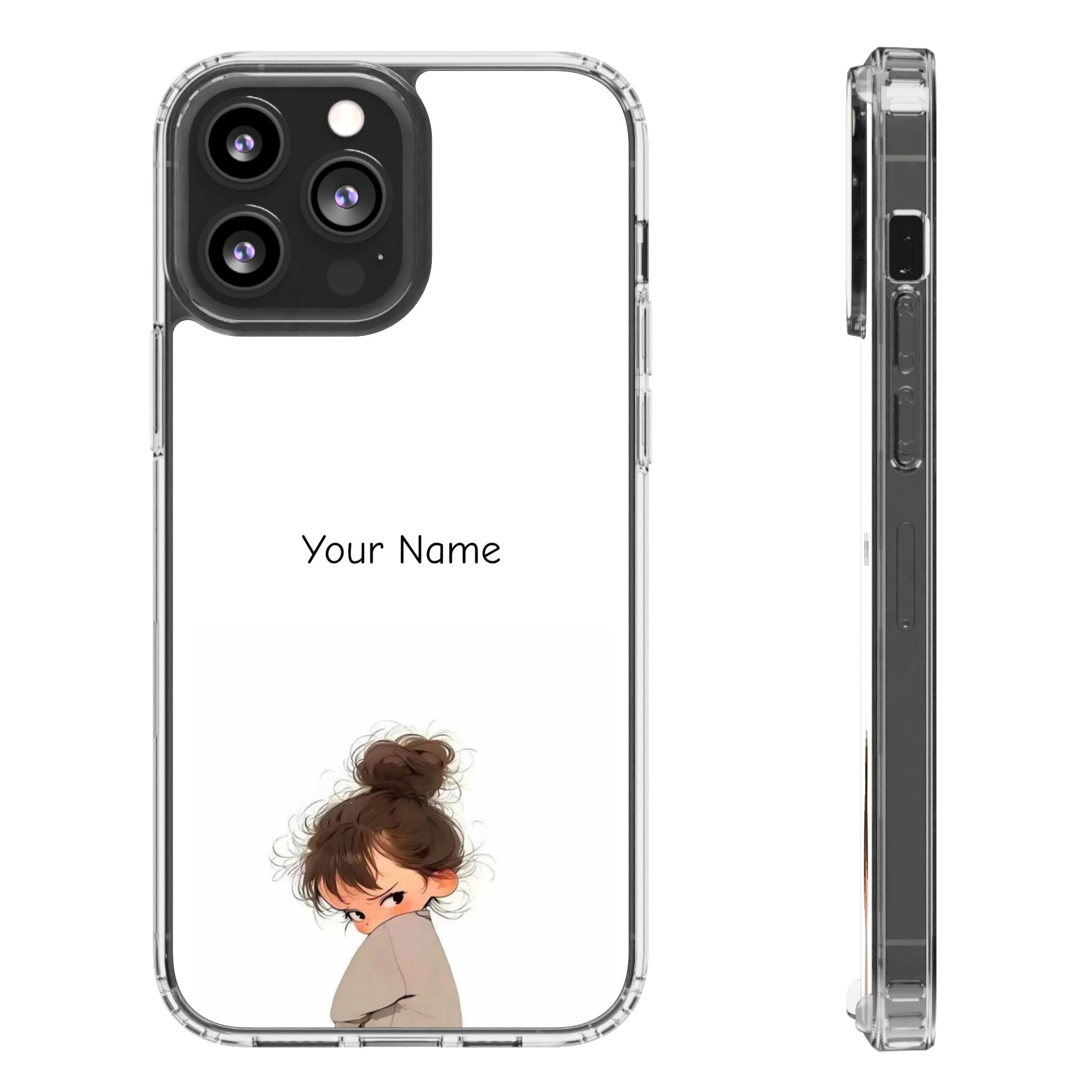 Personalized Clear Phone Case — Cute Girl Illustration with Custom Name