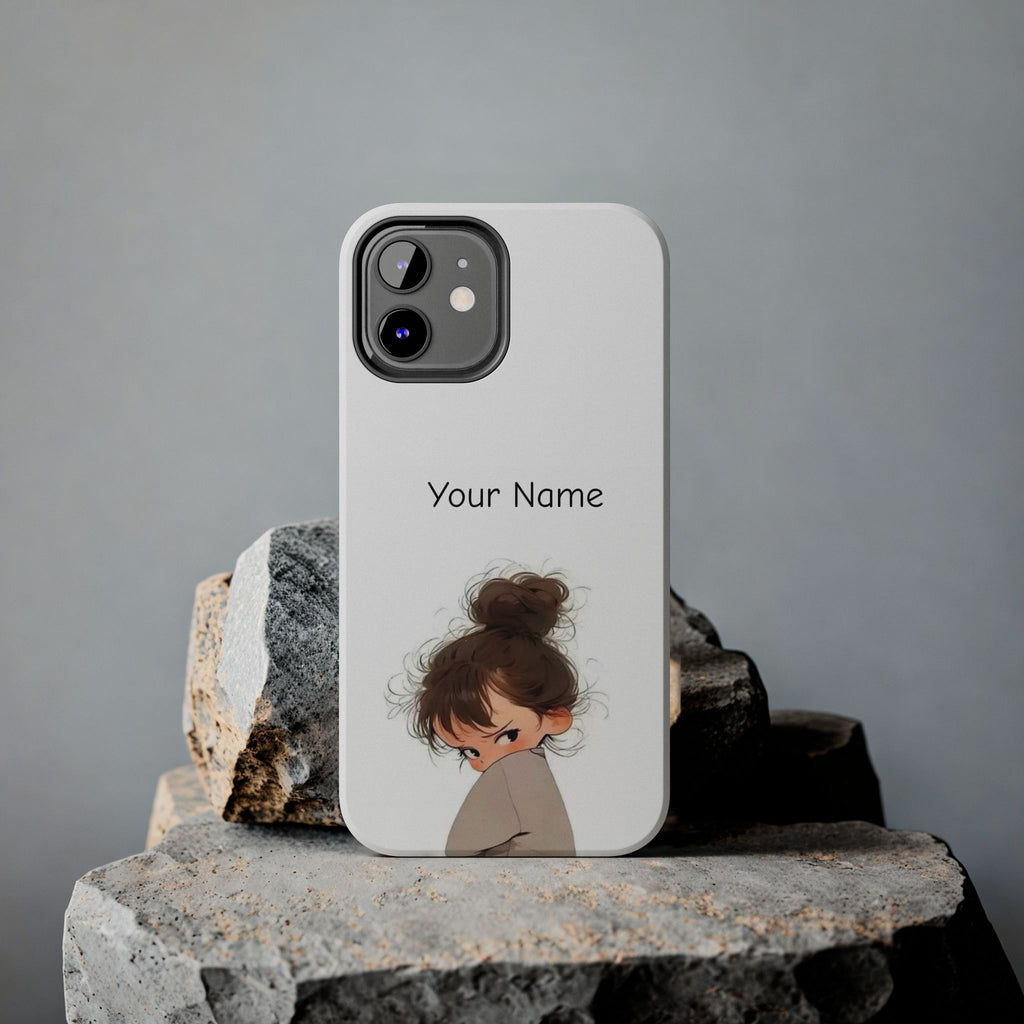 Personalized Cute Girl Tough Phone Case — Custom Name Protective iPhone Case