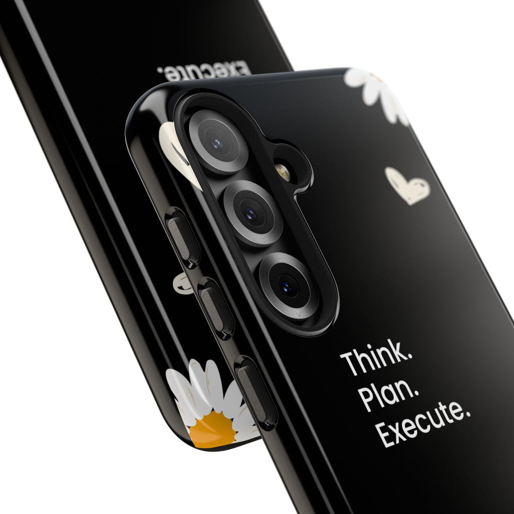Think. Plan. Execute. Black Floral Tough Phone Case