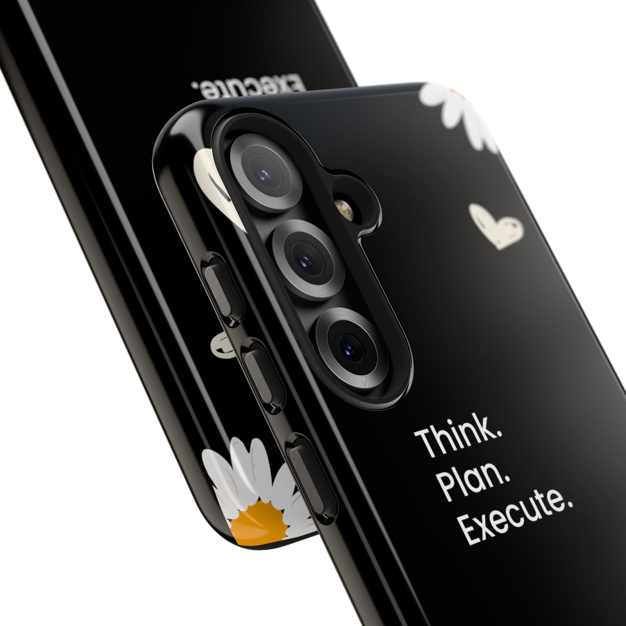 Think. Plan. Execute. Black Floral Tough Phone Case