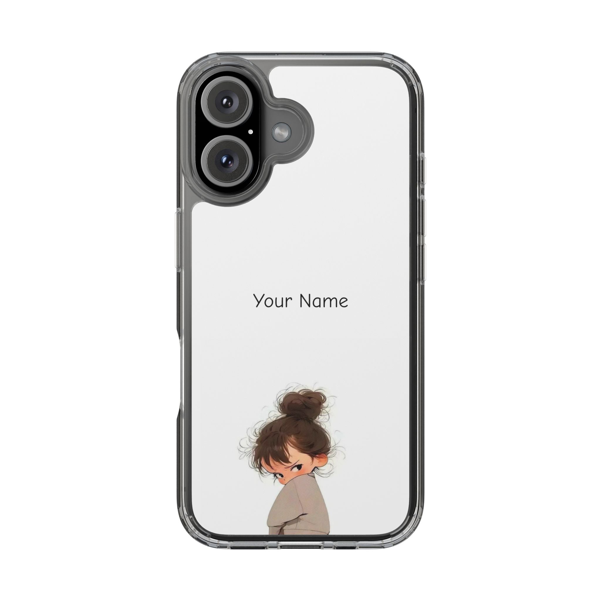 Personalized Clear Phone Case — Cute Girl Illustration with Custom Name
