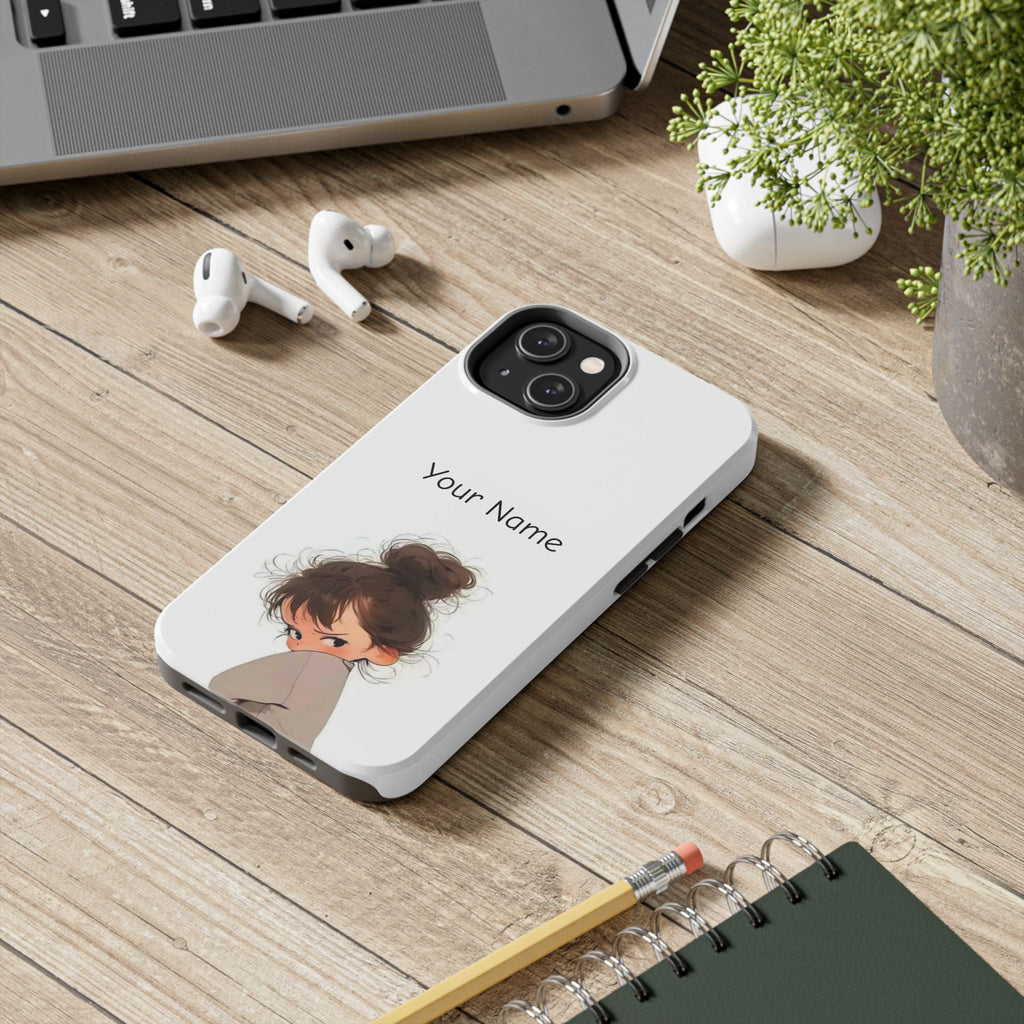 Personalized Cute Girl Tough Phone Case — Custom Name Protective iPhone Case