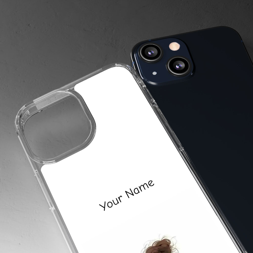 Personalized Clear Phone Case — Cute Girl Illustration with Custom Name