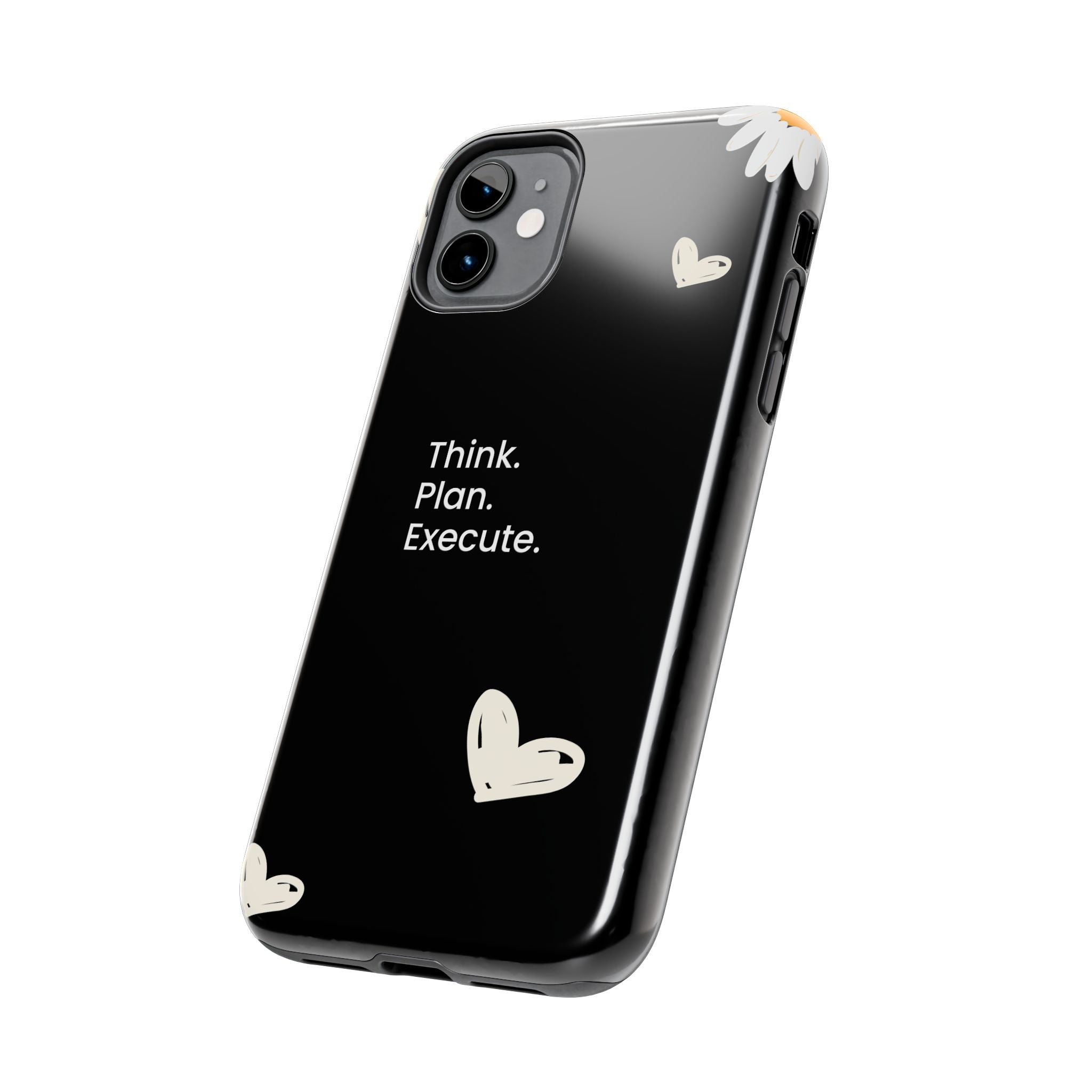 Think. Plan. Execute. Black Floral Tough Phone Case