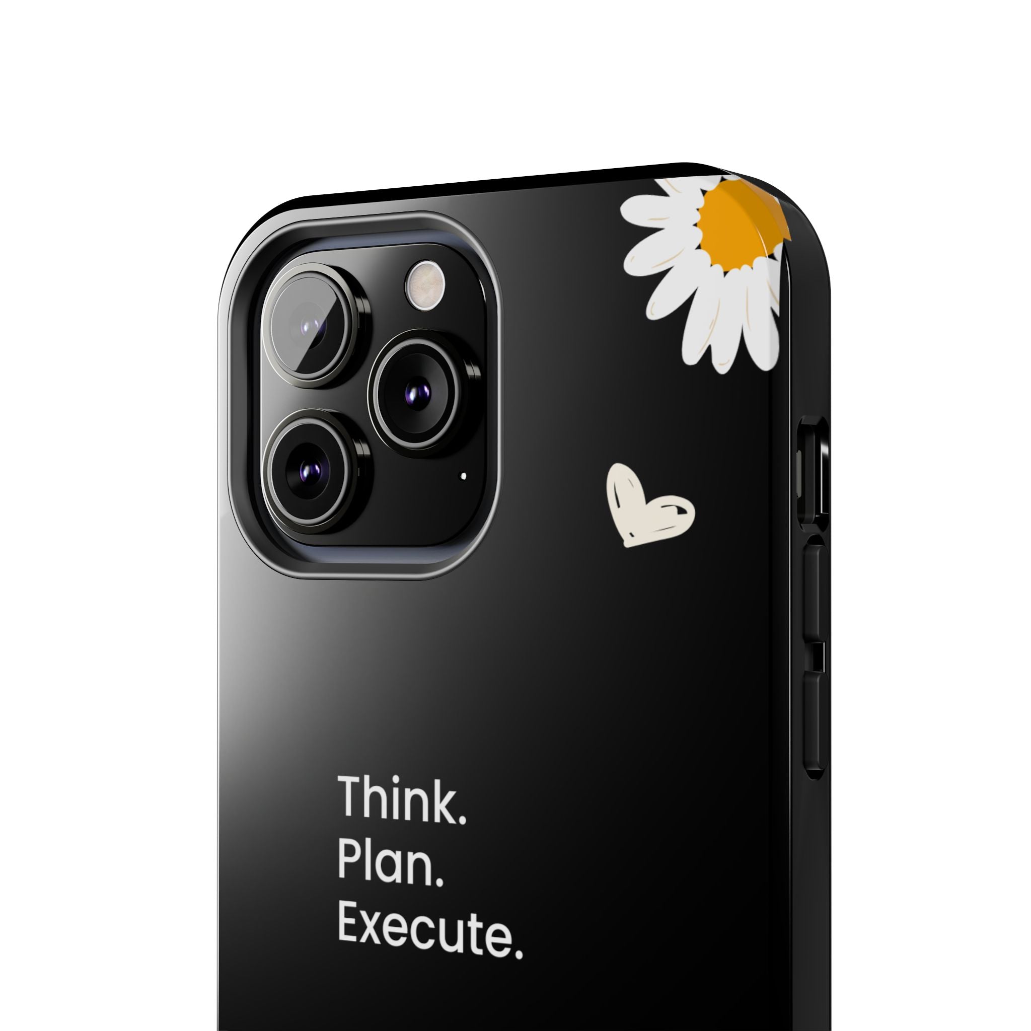 Think. Plan. Execute. Black Floral Tough Phone Case