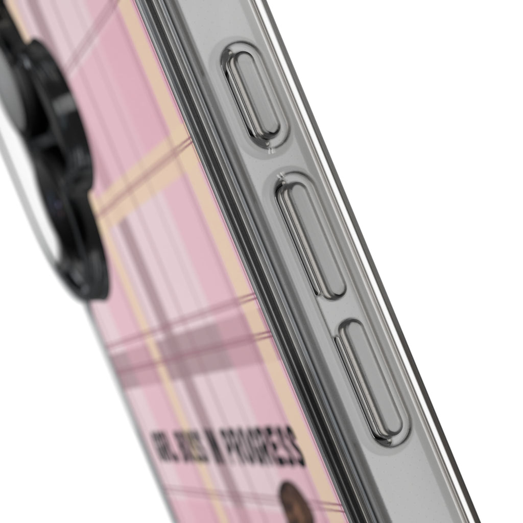 Girl Boss in Progress Clear Phone Case – Pink Plaid Feminine iPhone Cover