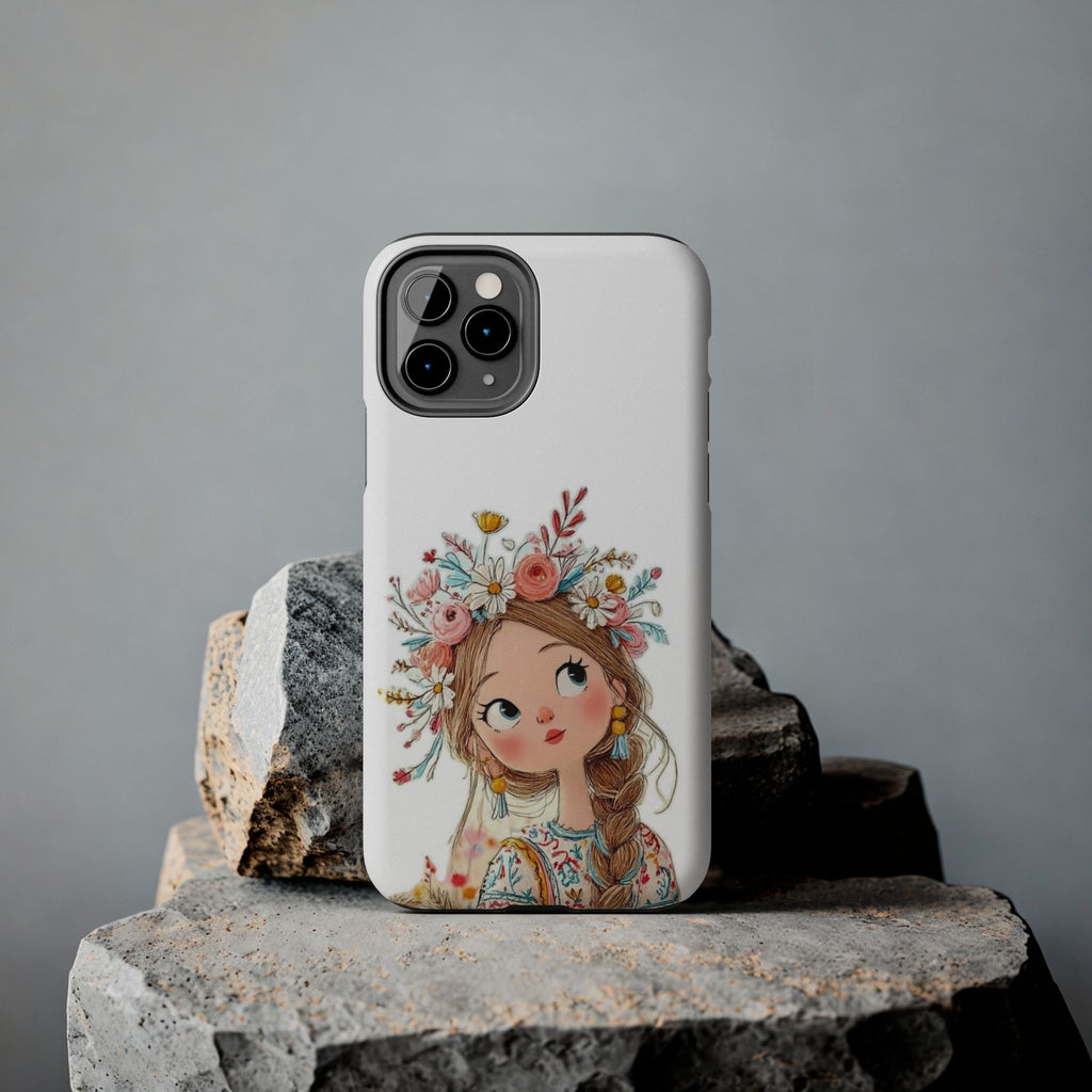 Floral Boho Girl Tough Phone Case — Cute Flower Crown Protection