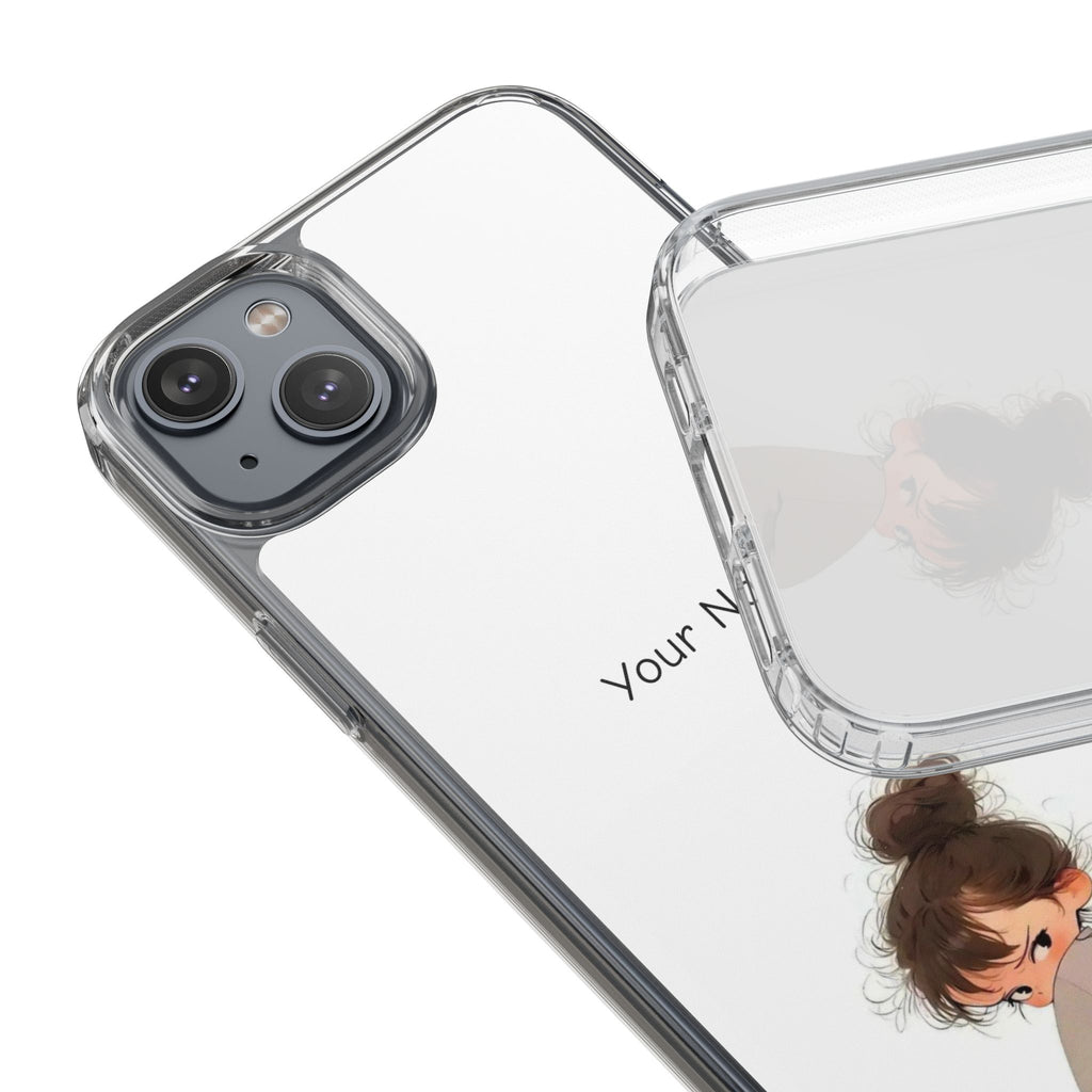 Personalized Clear Phone Case — Cute Girl Illustration with Custom Name
