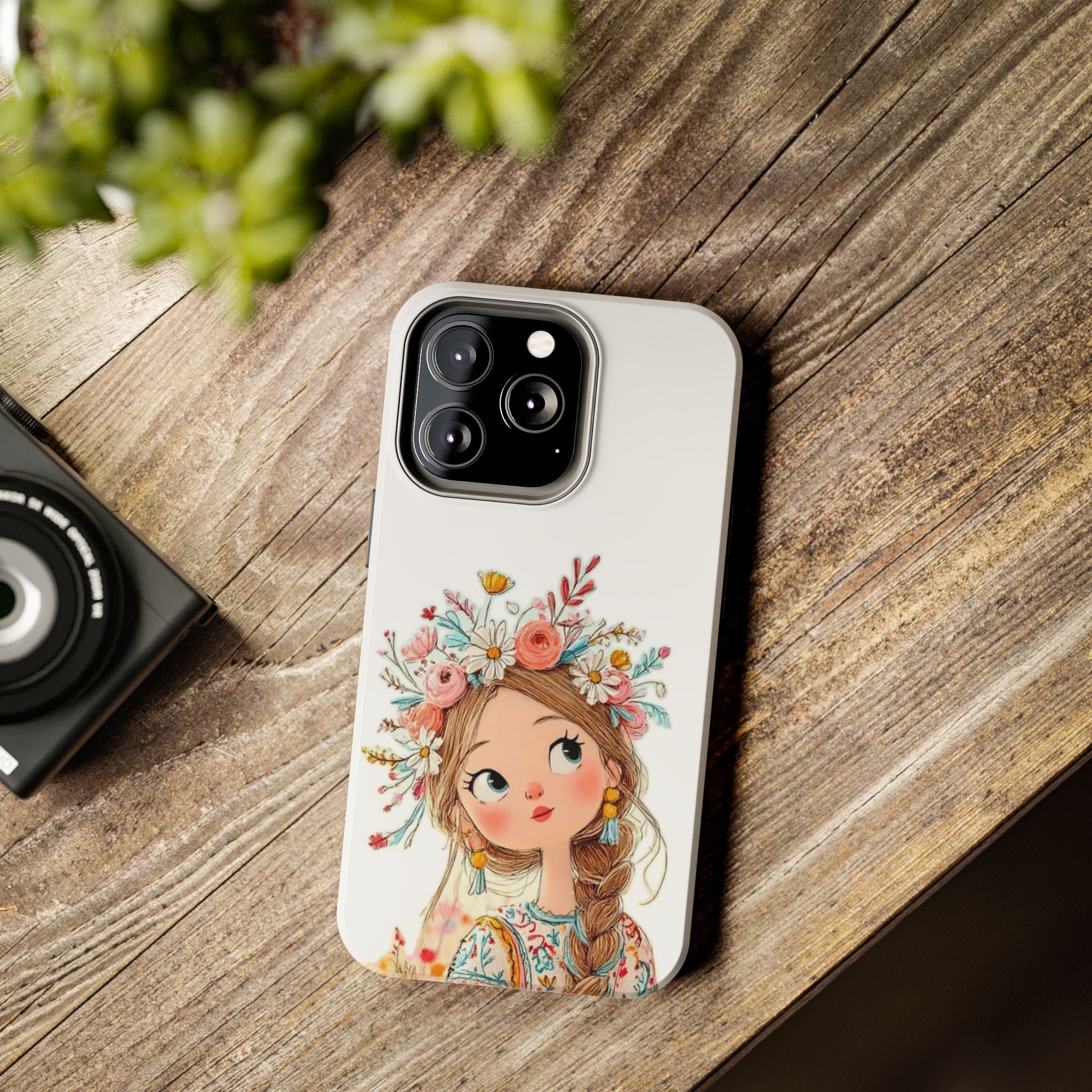 Floral Boho Girl Tough Phone Case — Cute Flower Crown Protection