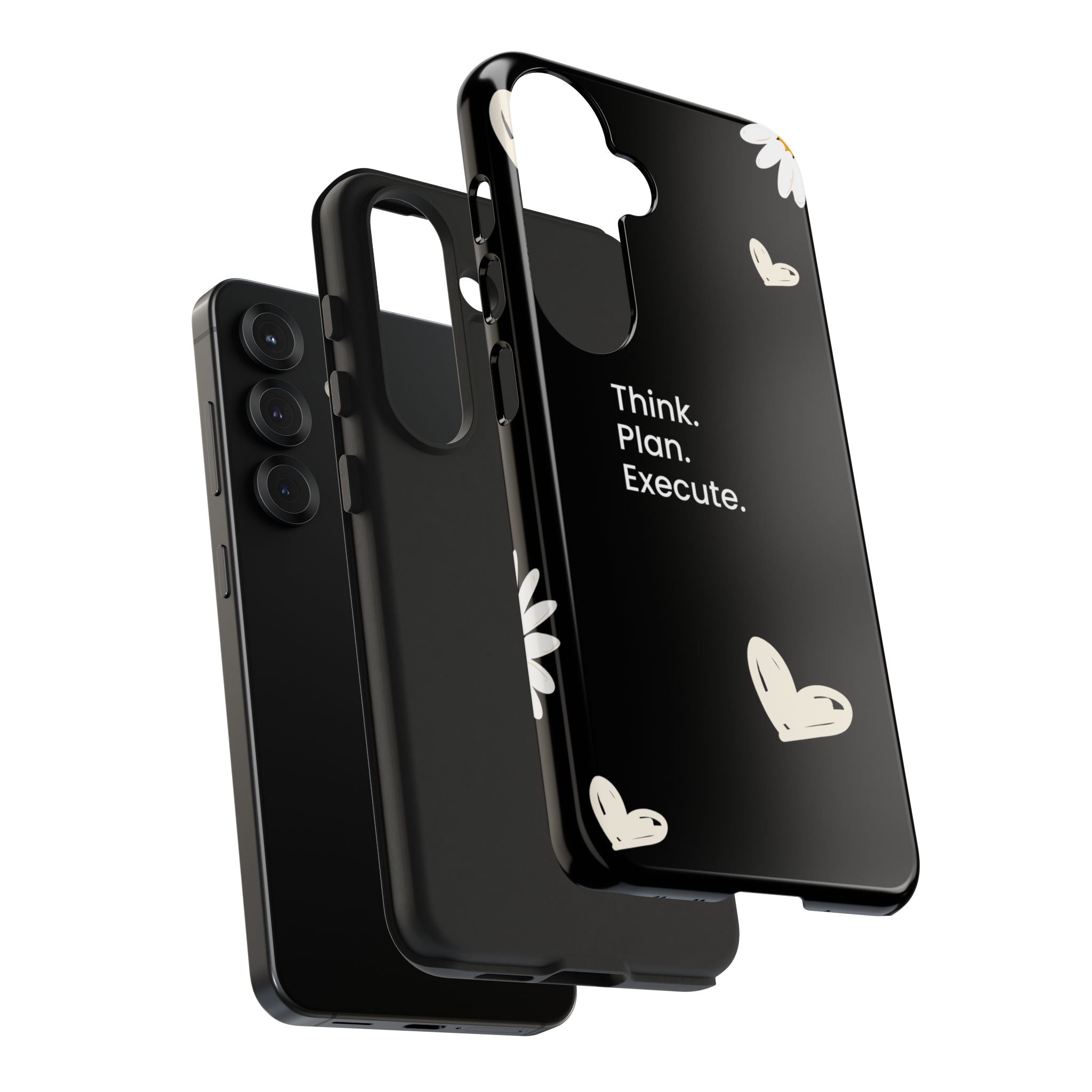 Think. Plan. Execute. Black Floral Tough Phone Case