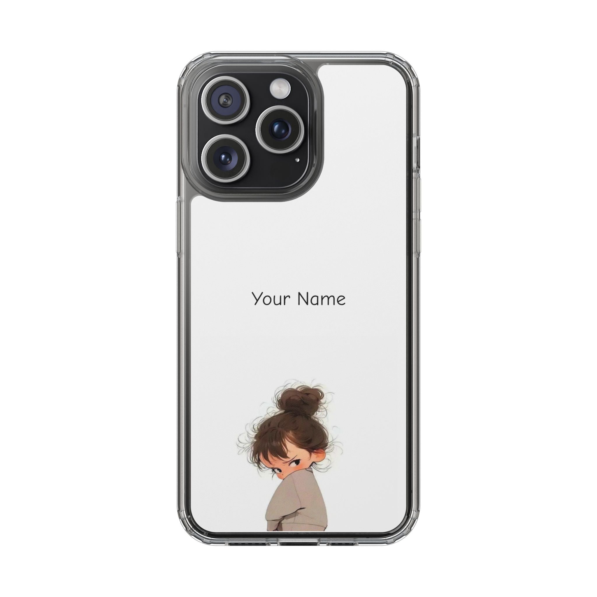 Personalized Clear Phone Case — Cute Girl Illustration with Custom Name