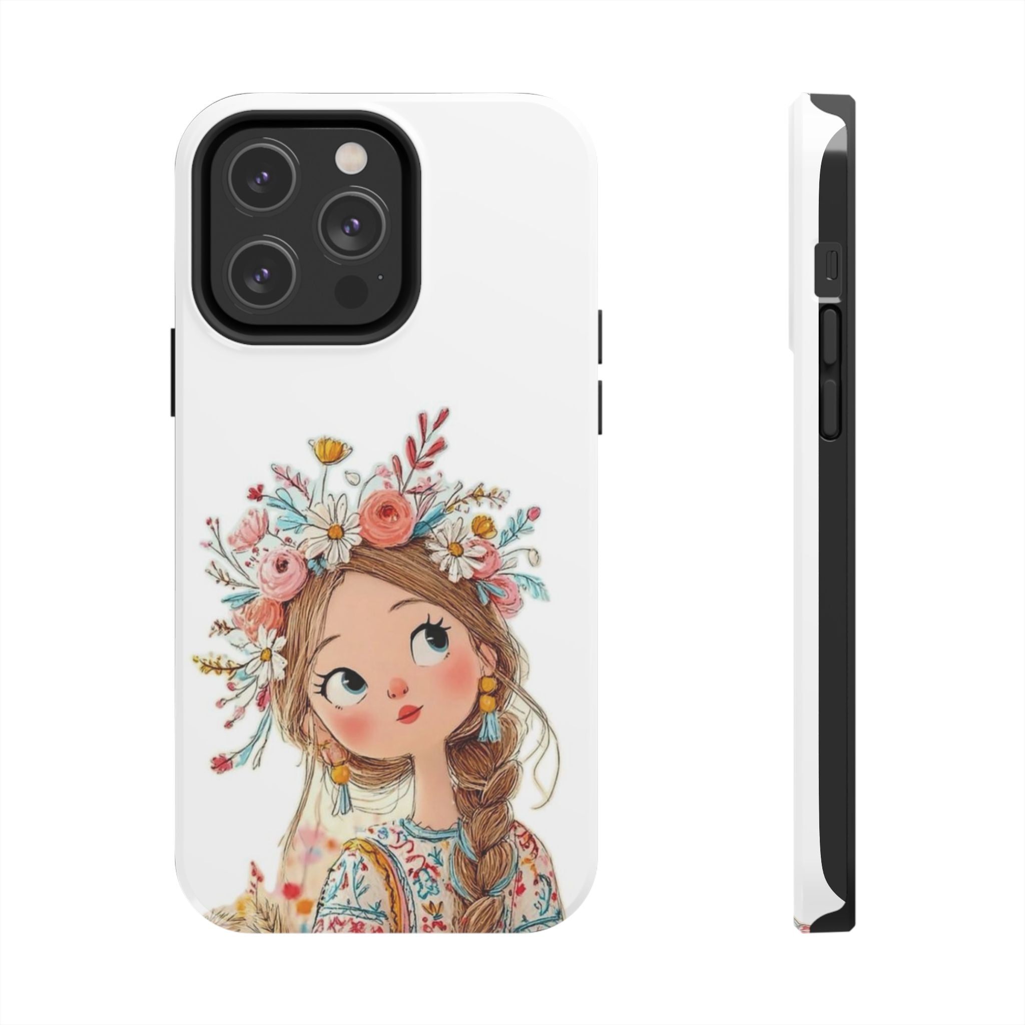 Floral Boho Girl Tough Phone Case — Cute Flower Crown Protection