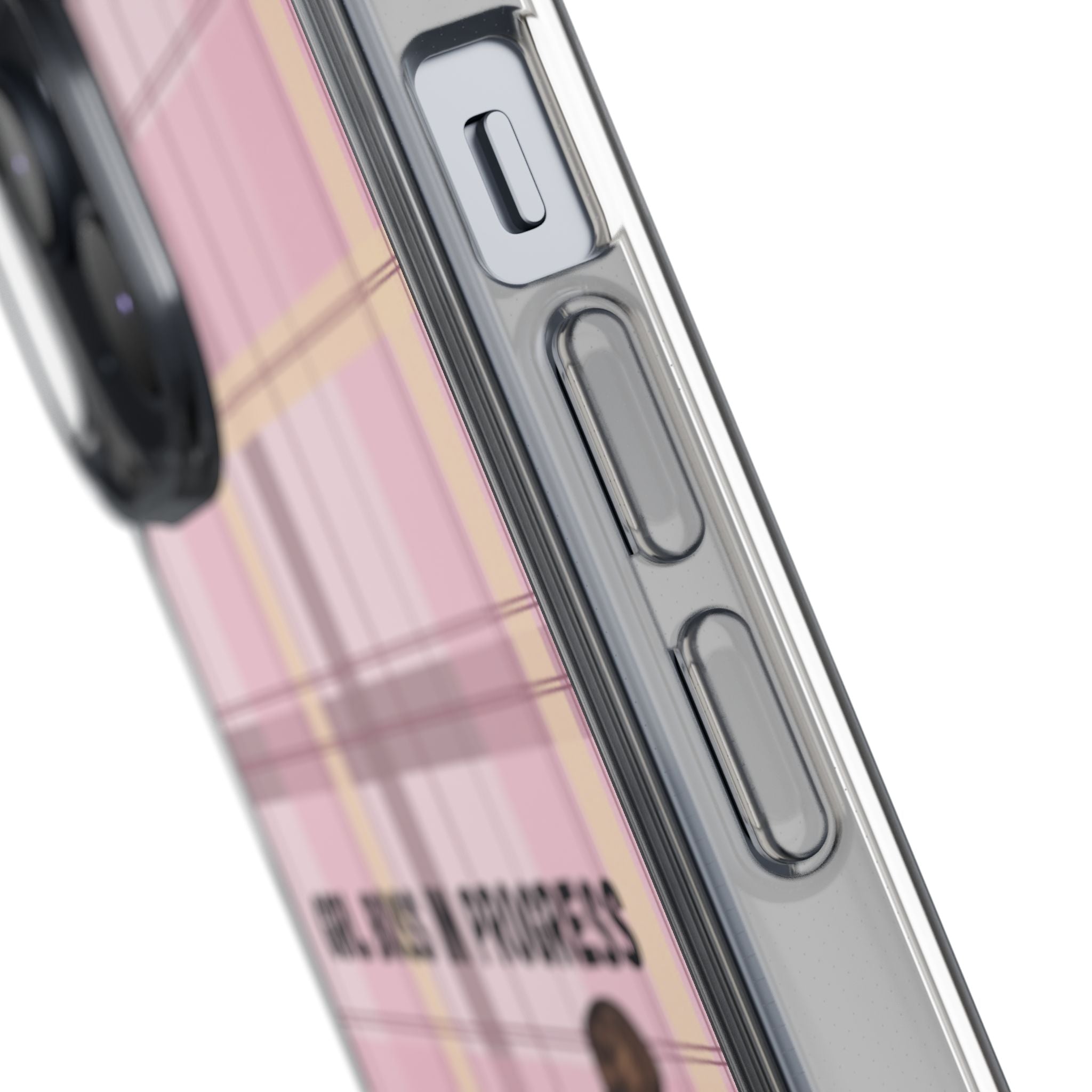Girl Boss in Progress Clear Phone Case – Pink Plaid Feminine iPhone Cover