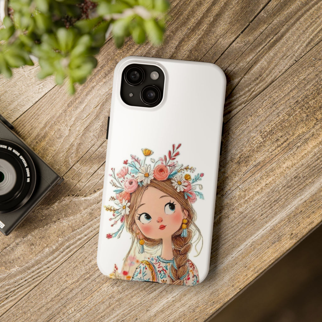 Floral Boho Girl Tough Phone Case — Cute Flower Crown Protection