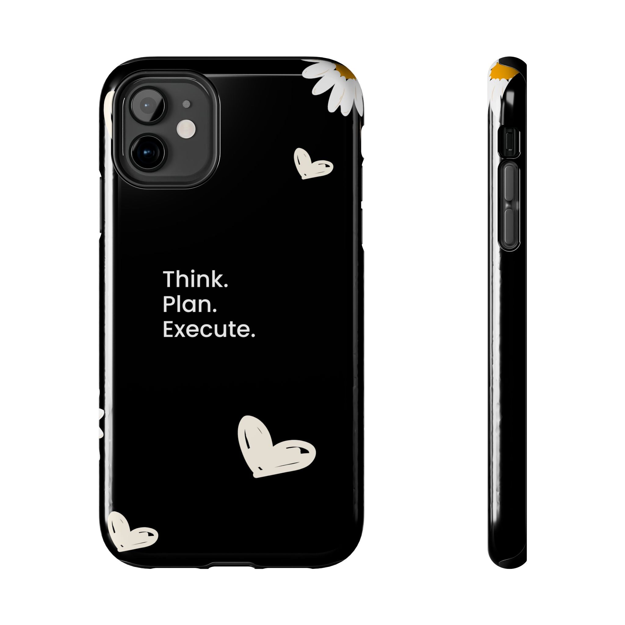 Think. Plan. Execute. Black Floral Tough Phone Case
