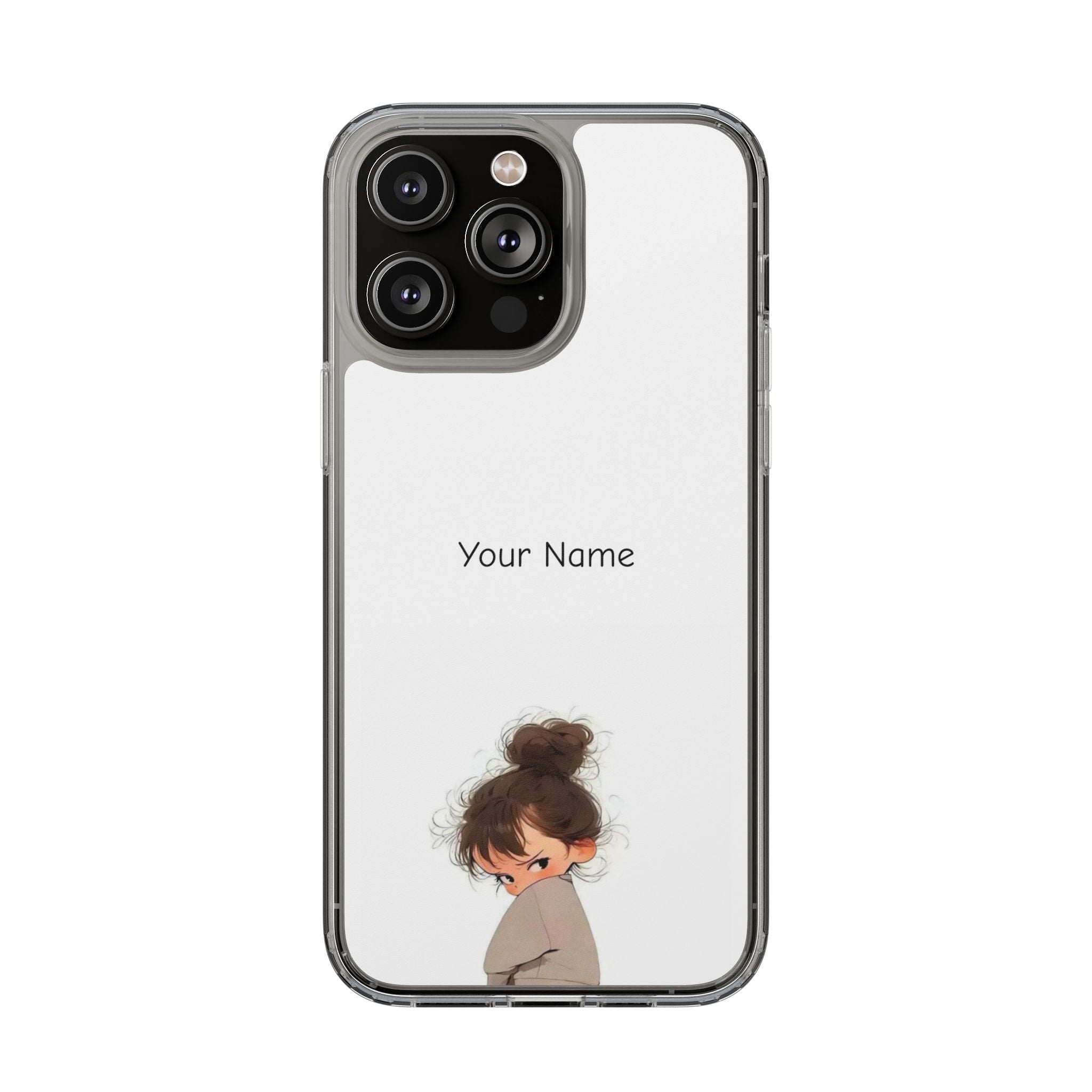 Personalized Clear Phone Case — Cute Girl Illustration with Custom Name