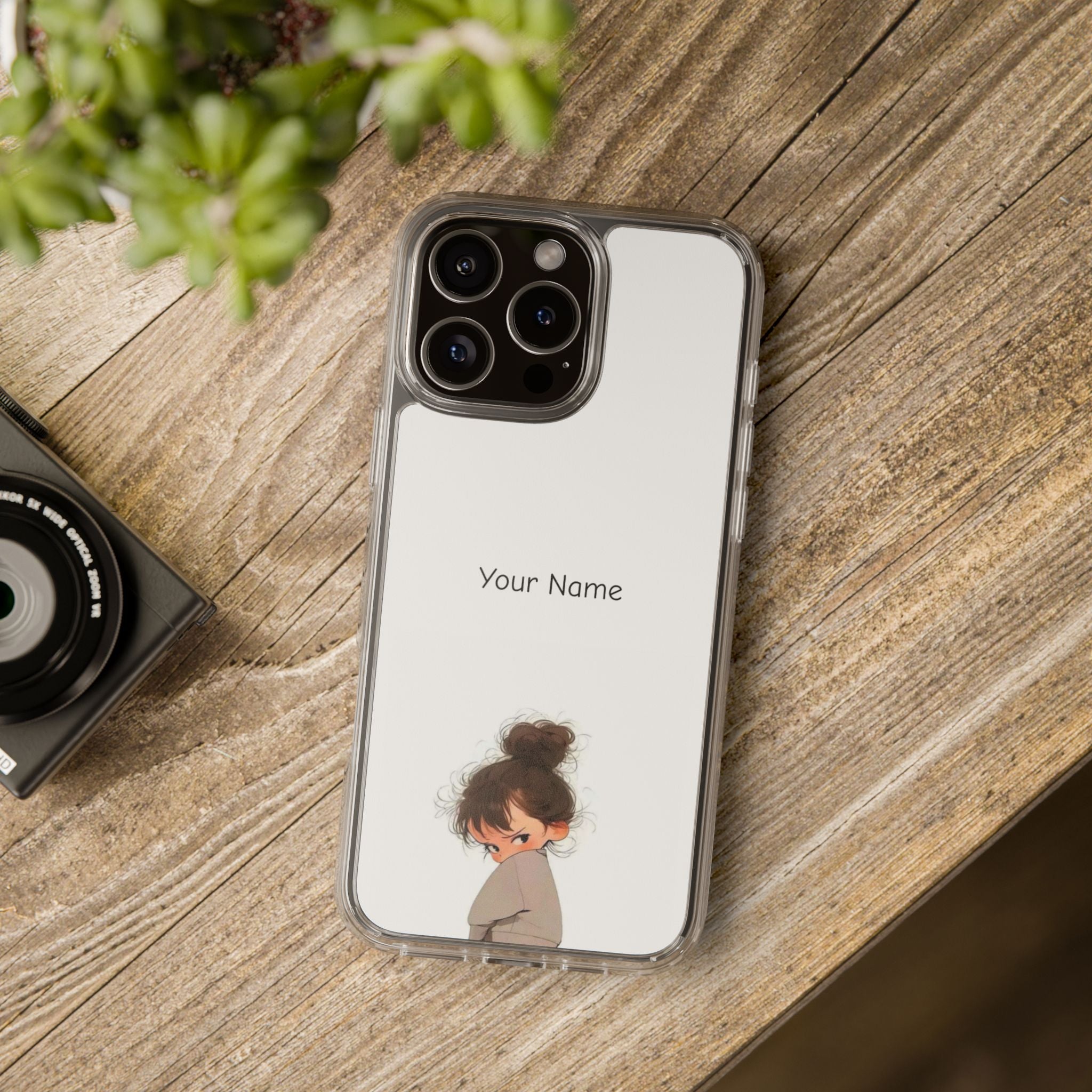 Personalized Clear Phone Case — Cute Girl Illustration with Custom Name