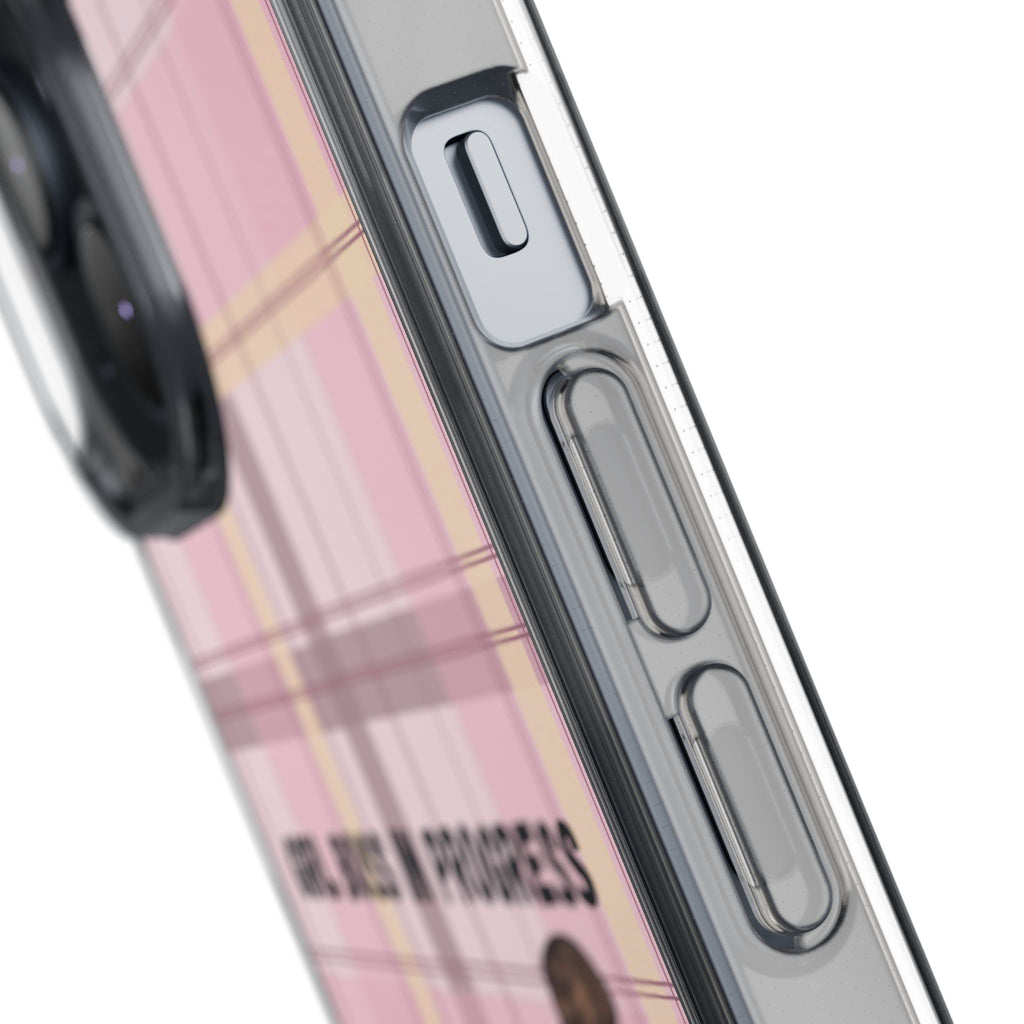 Girl Boss in Progress Clear Phone Case – Pink Plaid Feminine iPhone Cover