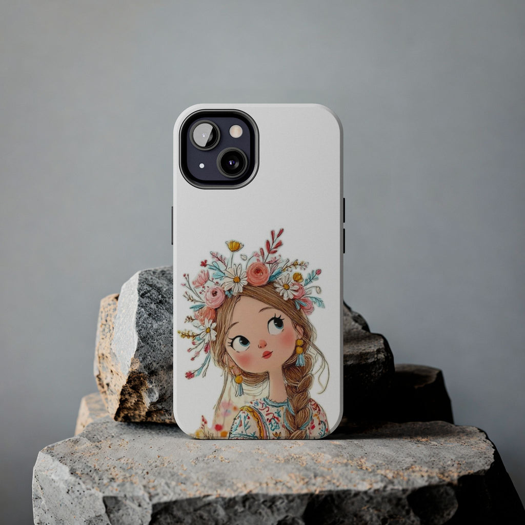 Floral Boho Girl Tough Phone Case — Cute Flower Crown Protection