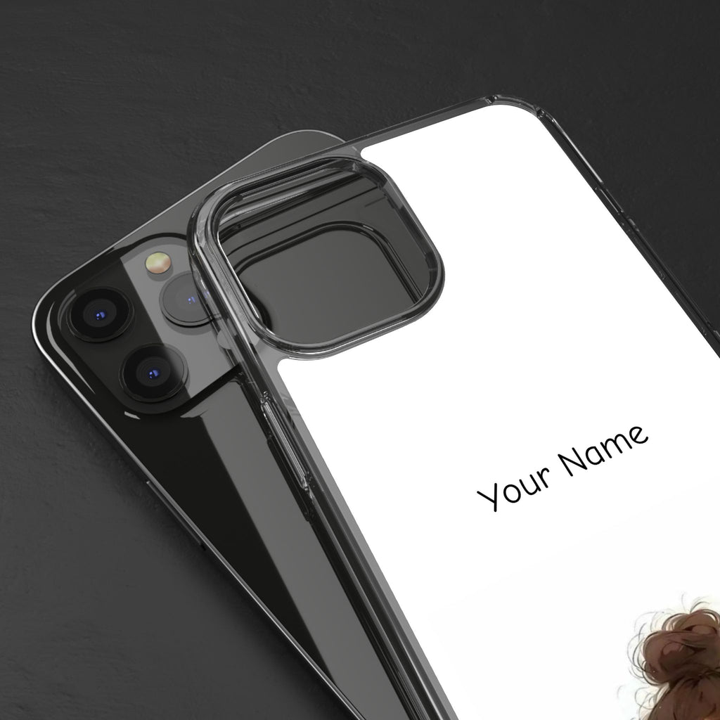 Personalized Clear Phone Case — Cute Girl Illustration with Custom Name