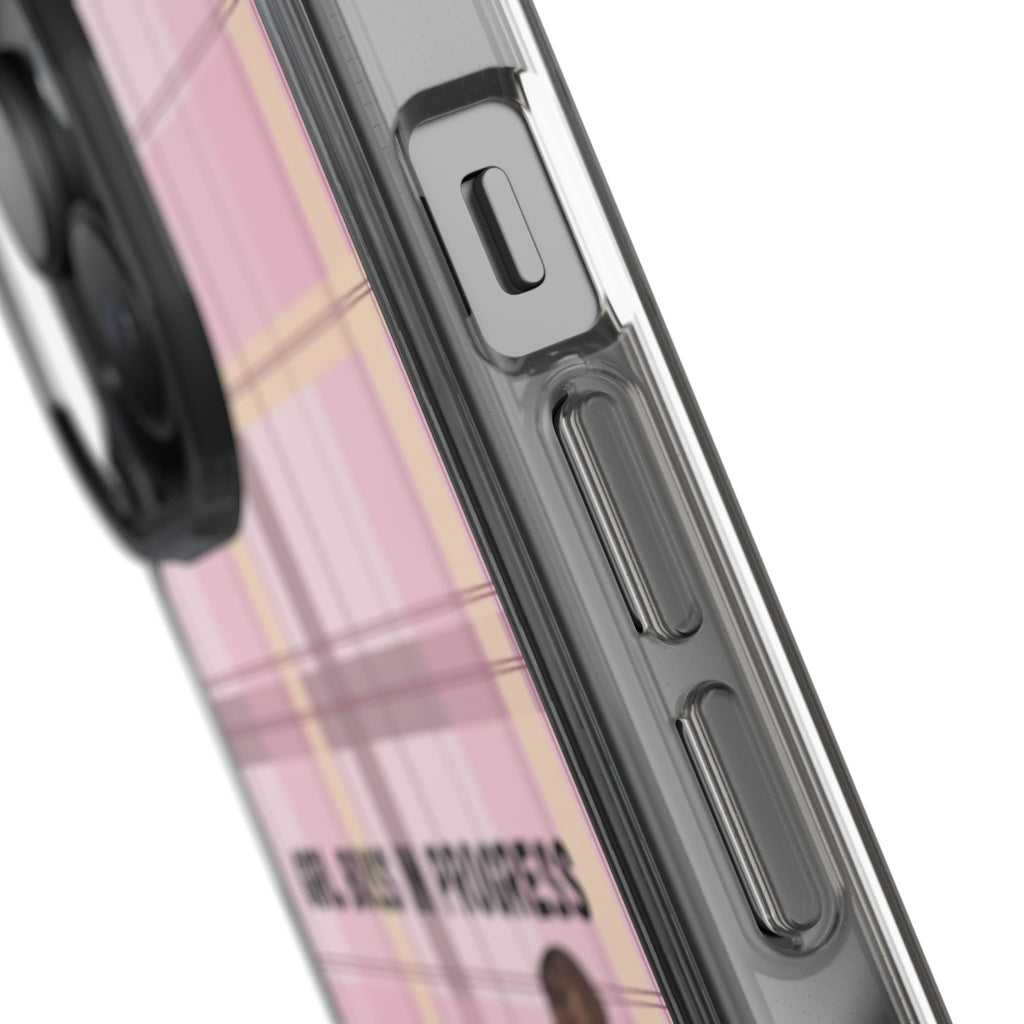 Girl Boss in Progress Clear Phone Case – Pink Plaid Feminine iPhone Cover