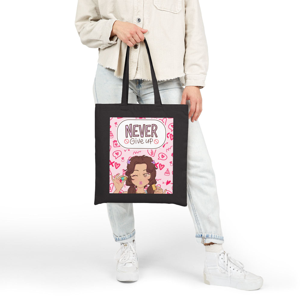Never Give Up Tote Bag — Cute Motivational Canvas Tote for Women