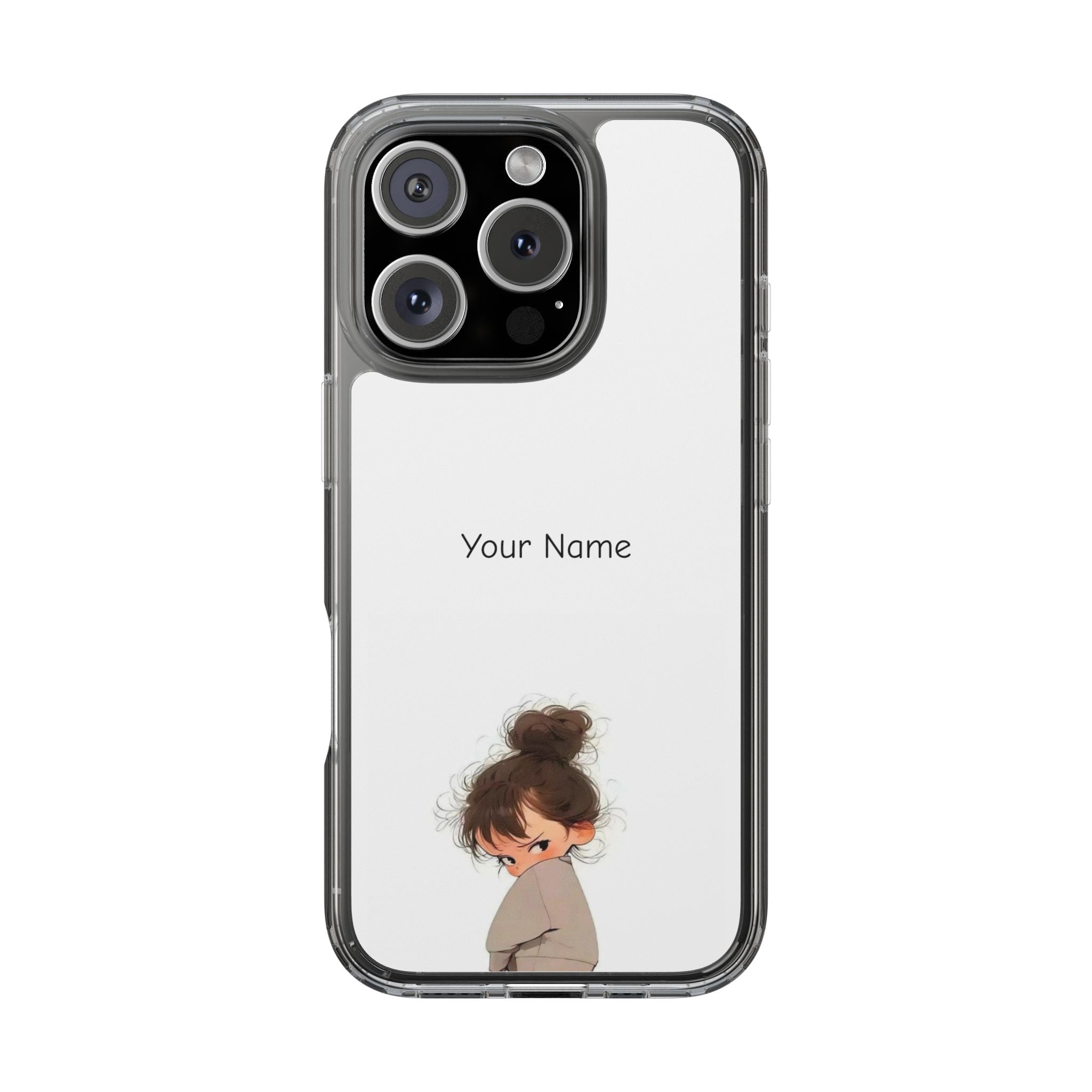 Personalized Clear Phone Case — Cute Girl Illustration with Custom Name