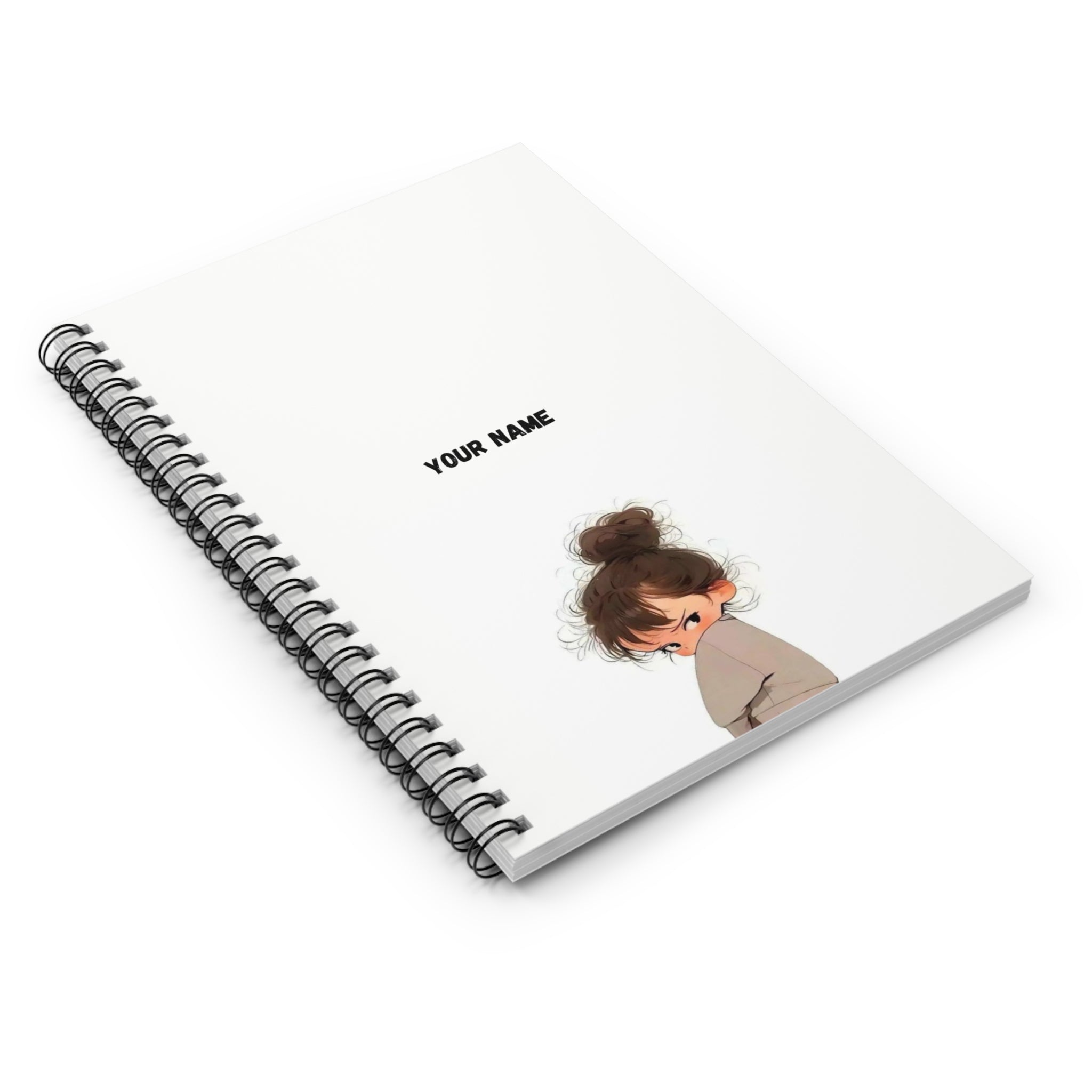 Cute Girl Personalized Spiral Notebook — Custom Name Ruled Journal for School & Gifts