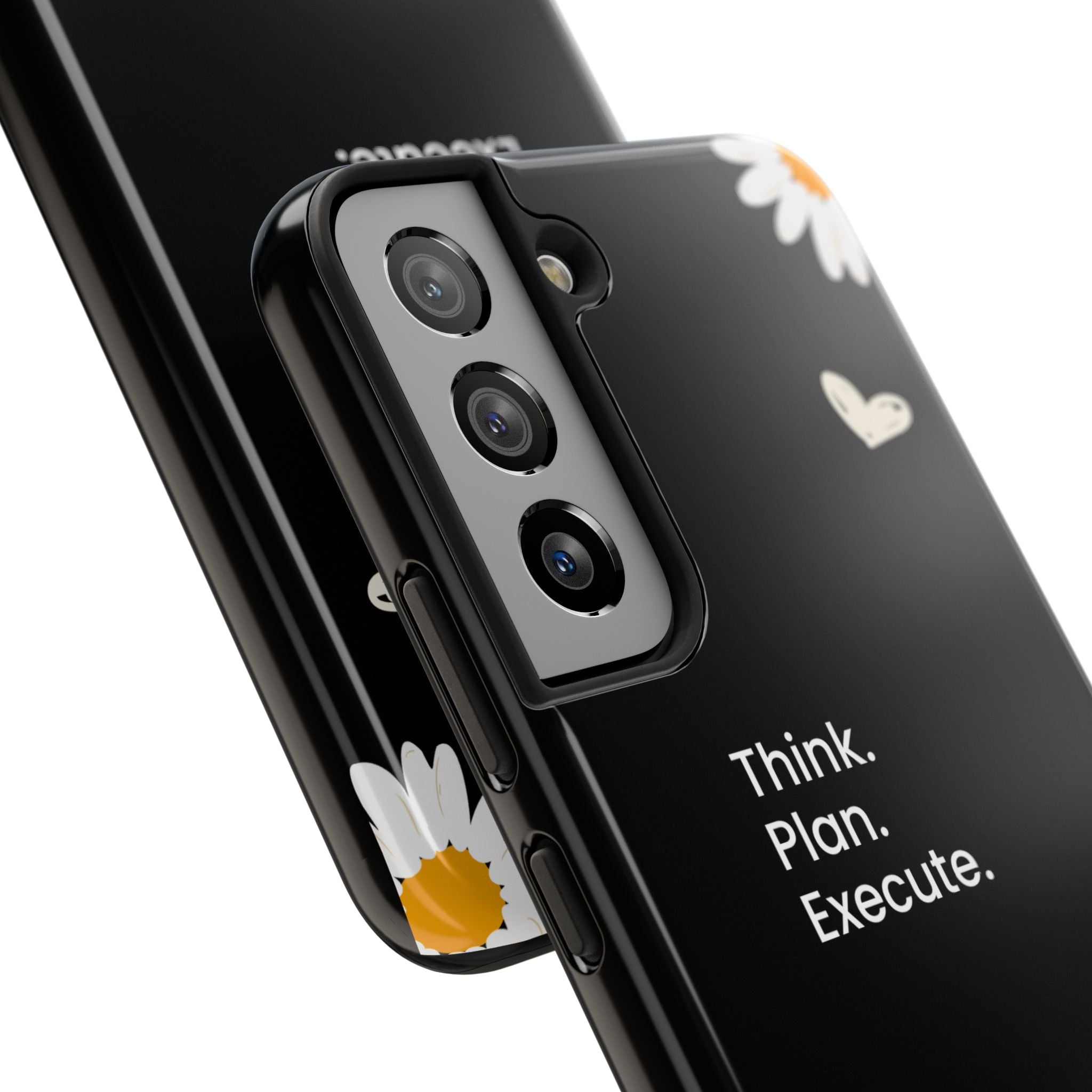 Think. Plan. Execute. Black Floral Tough Phone Case