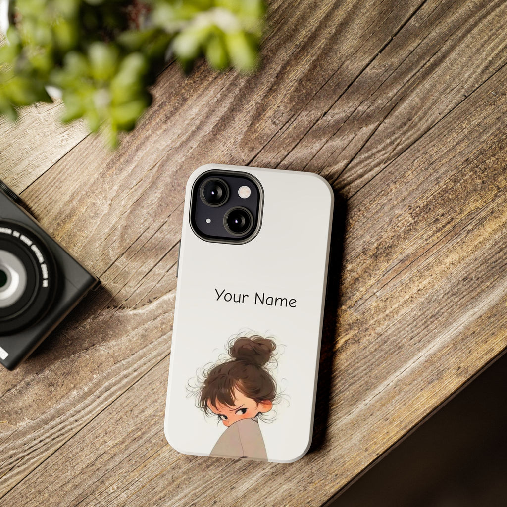 Personalized Cute Girl Tough Phone Case — Custom Name Protective iPhone Case