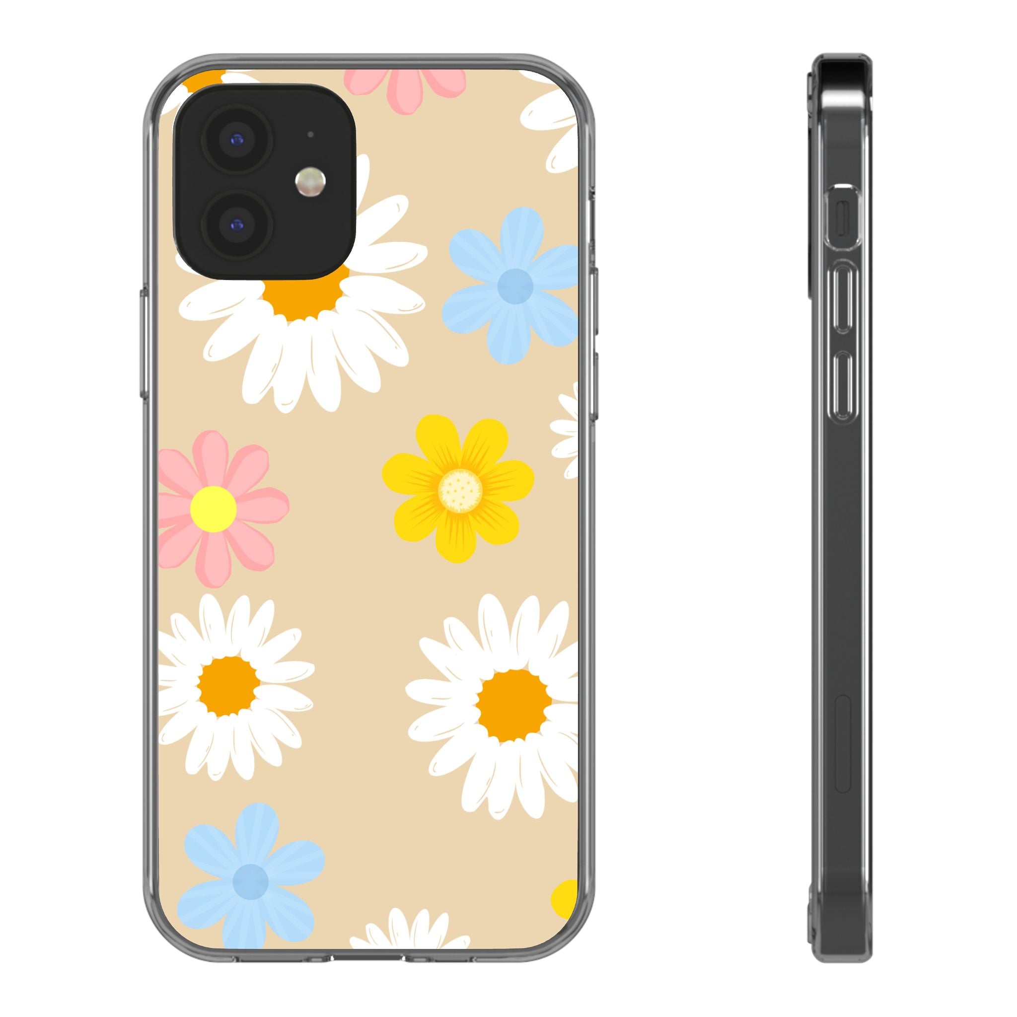 Daisy Floral Clear Phone Case — Pastel Flowers Protective iPhone Cover