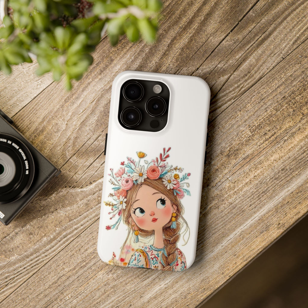 Floral Boho Girl Tough Phone Case — Cute Flower Crown Protection