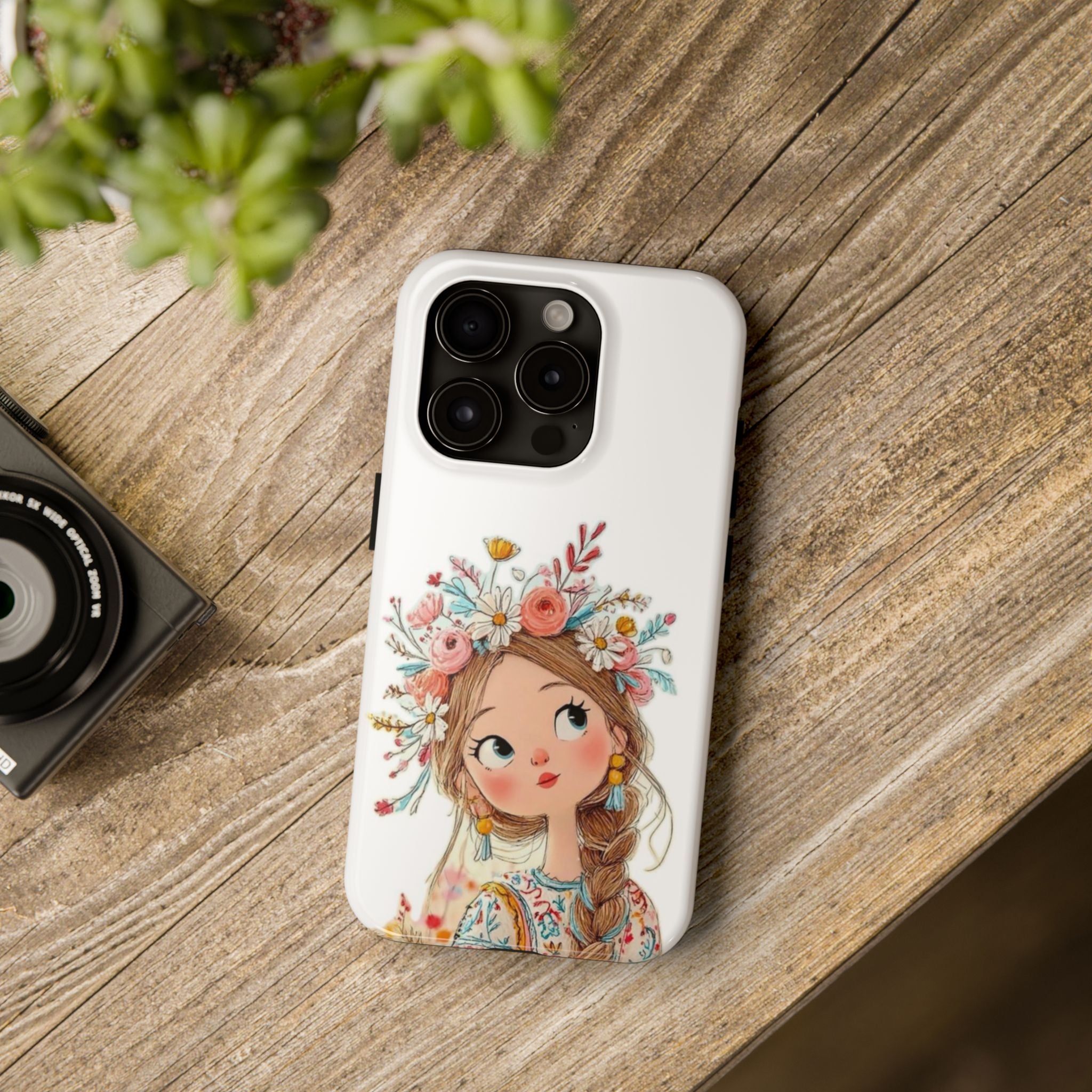 Floral Boho Girl Tough Phone Case — Cute Flower Crown Protection
