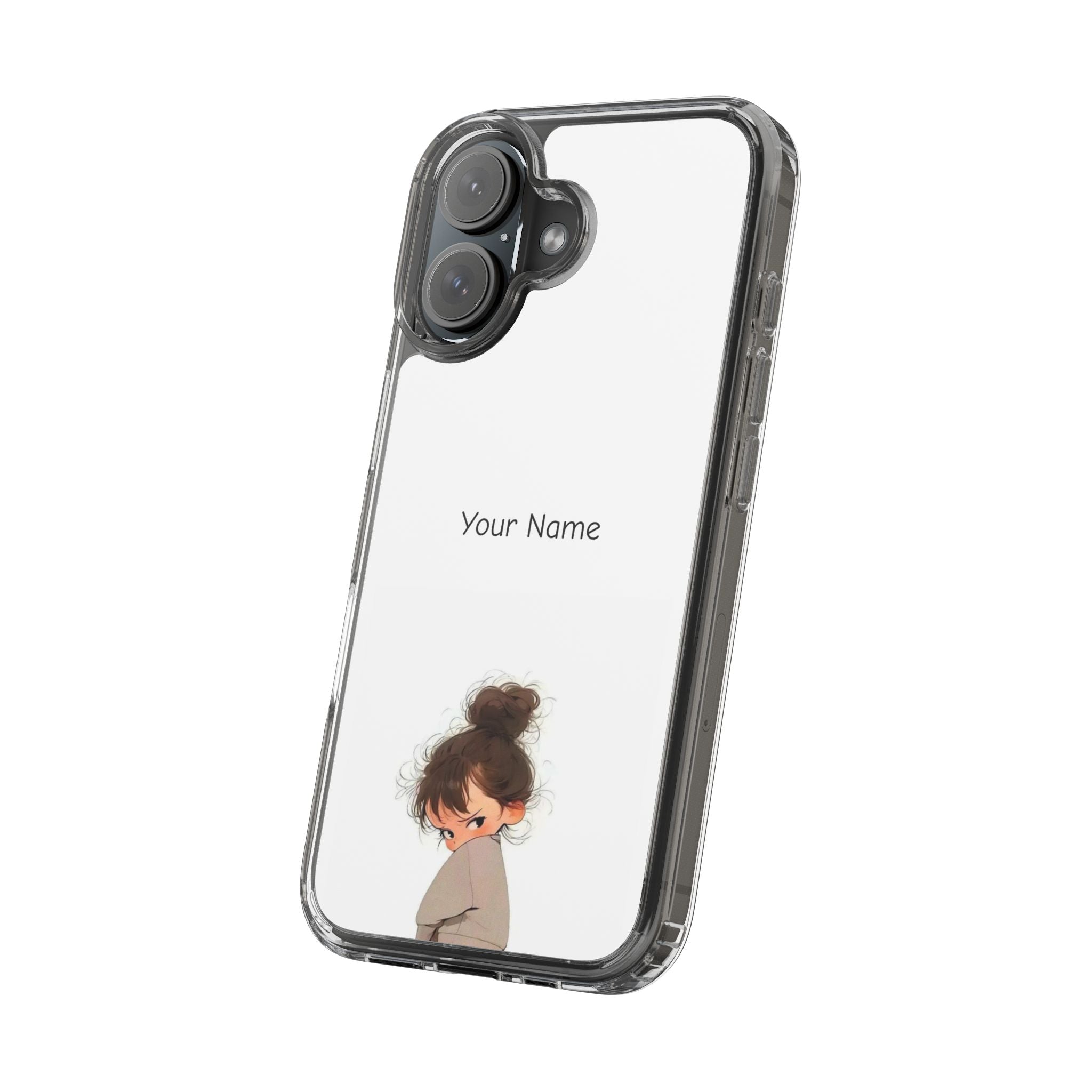 Personalized Clear Phone Case — Cute Girl Illustration with Custom Name