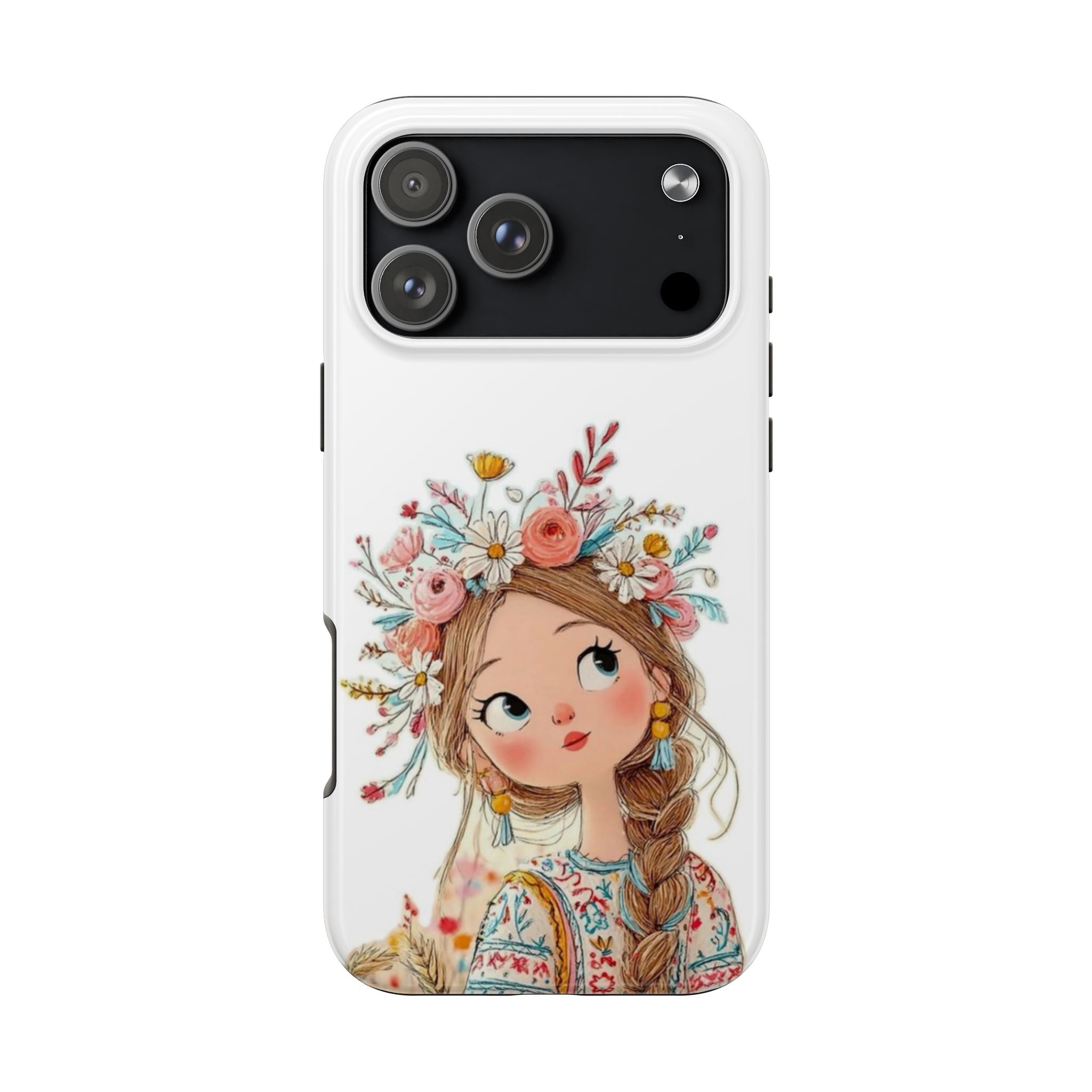Floral Boho Girl Tough Phone Case — Cute Flower Crown Protection