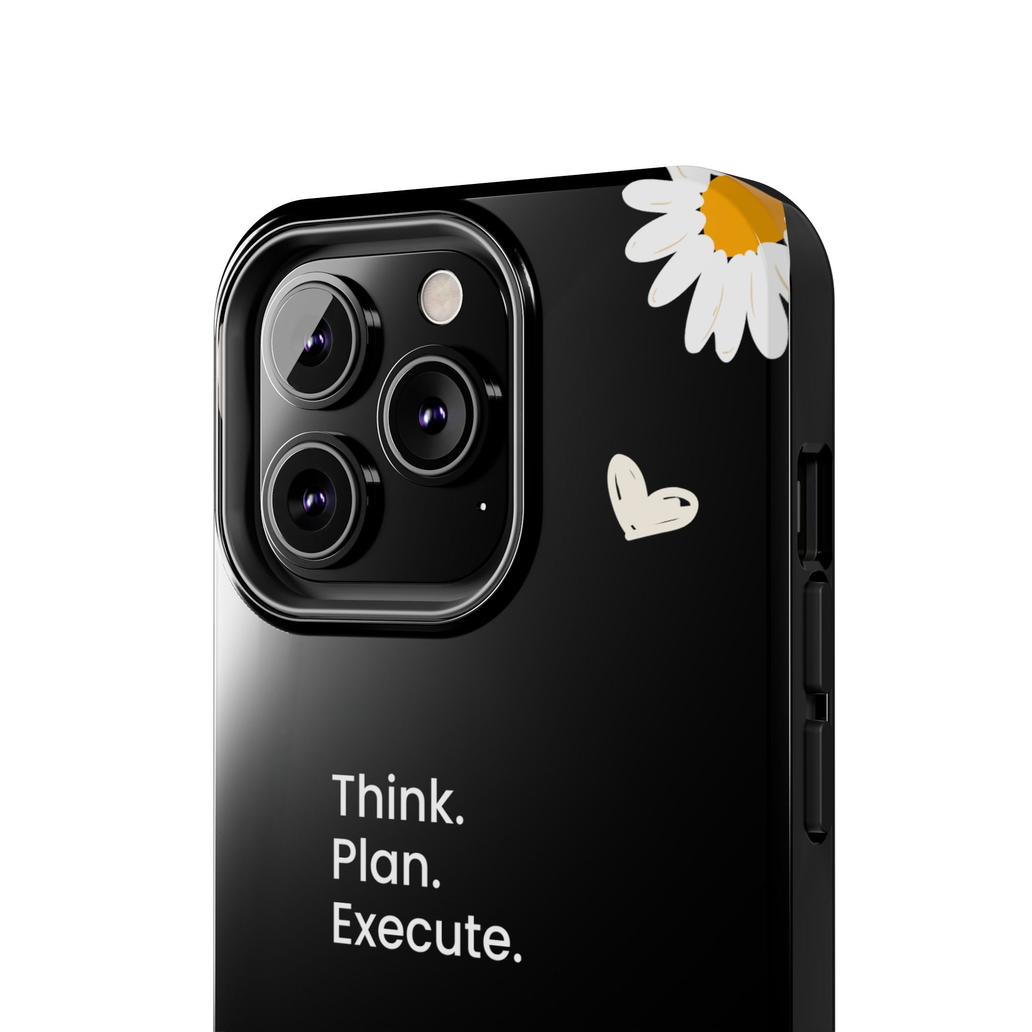Think. Plan. Execute. Black Floral Tough Phone Case
