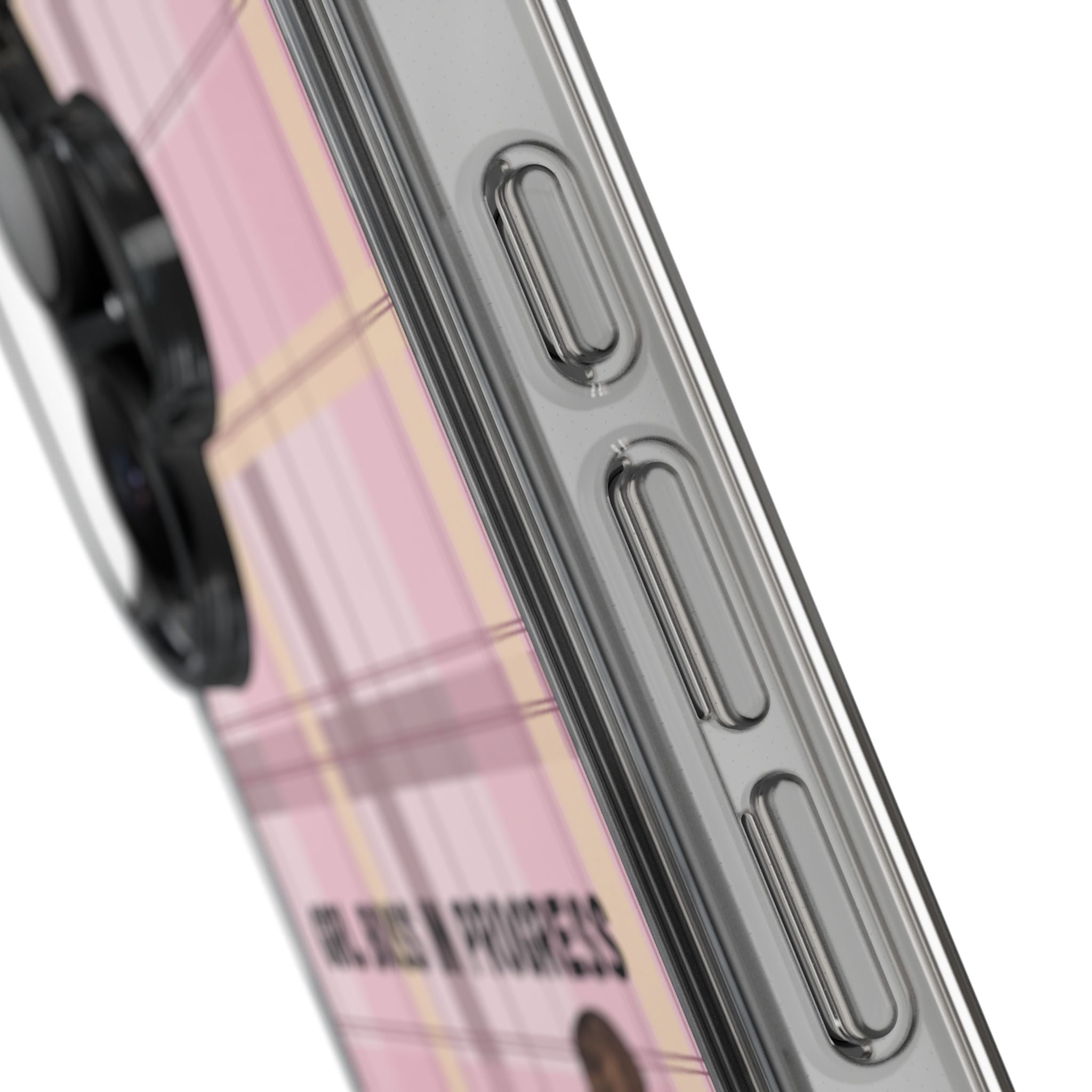 Girl Boss in Progress Clear Phone Case – Pink Plaid Feminine iPhone Cover