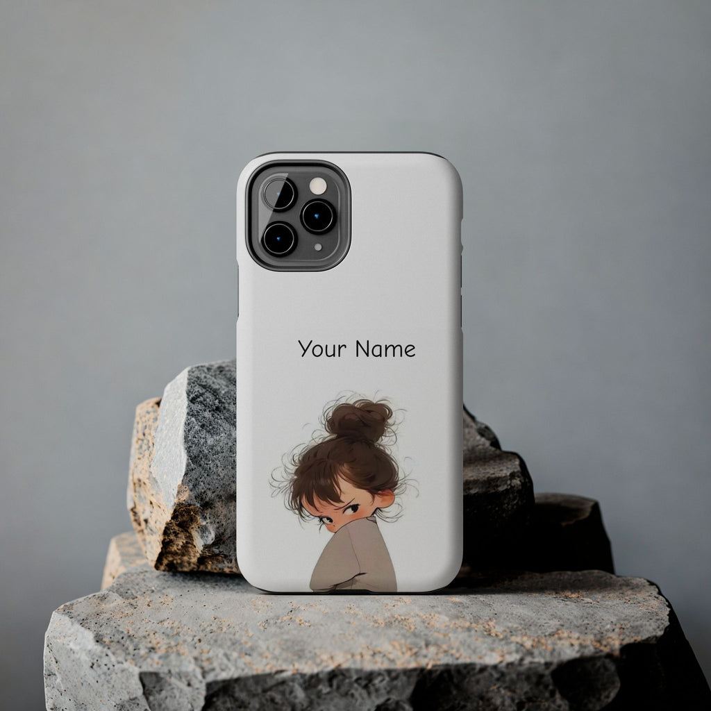 Personalized Cute Girl Tough Phone Case — Custom Name Protective iPhone Case