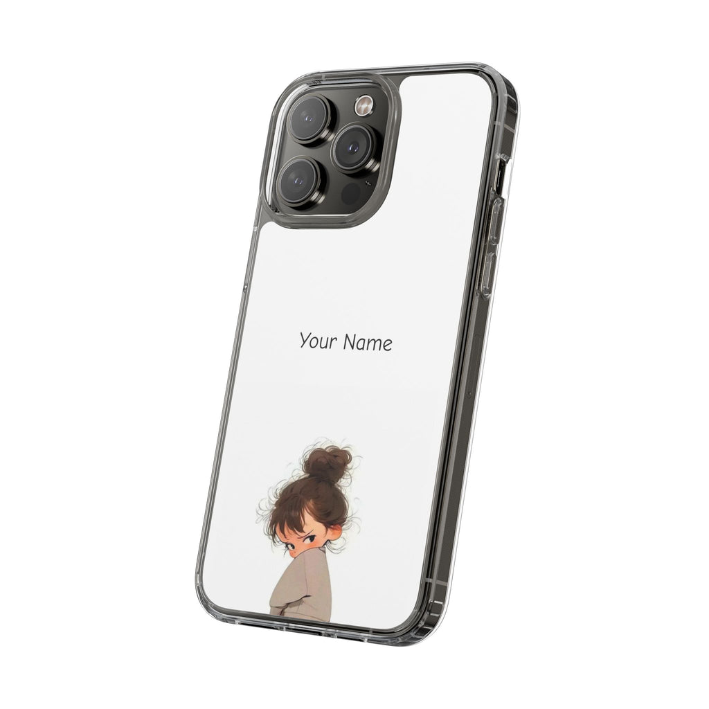 Personalized Clear Phone Case — Cute Girl Illustration with Custom Name
