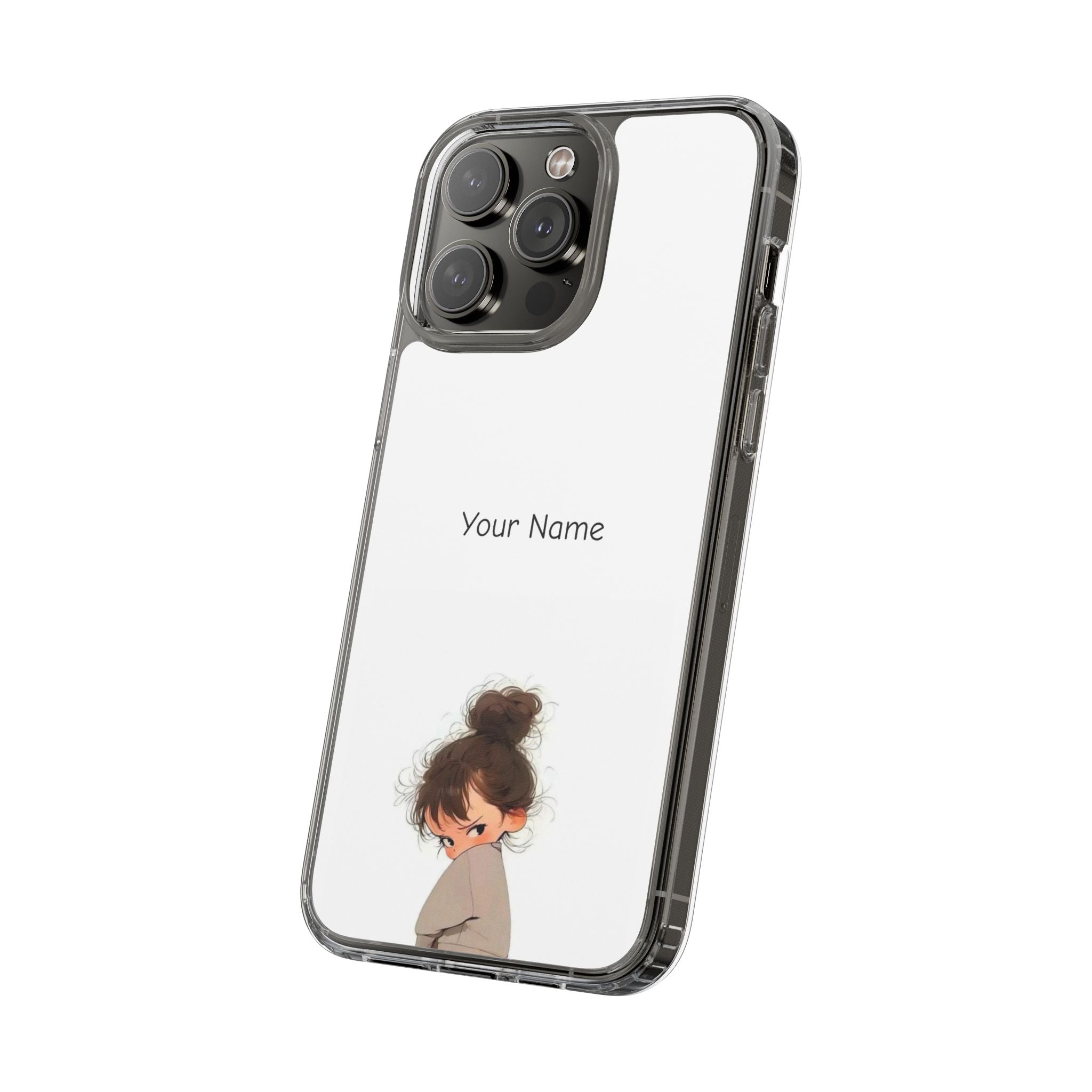 Personalized Clear Phone Case — Cute Girl Illustration with Custom Name