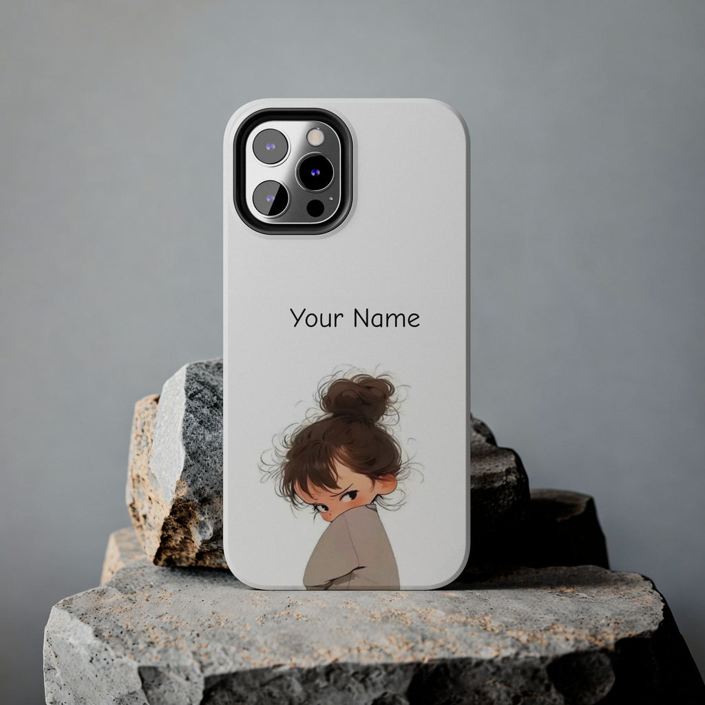 Personalized Cute Girl Tough Phone Case — Custom Name Protective iPhone Case